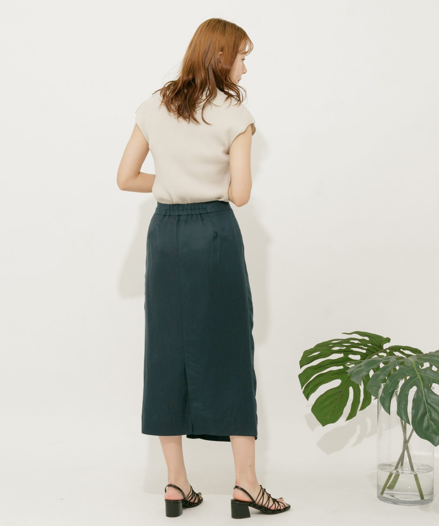 リネンレーヨン ラップスカート GREEN M