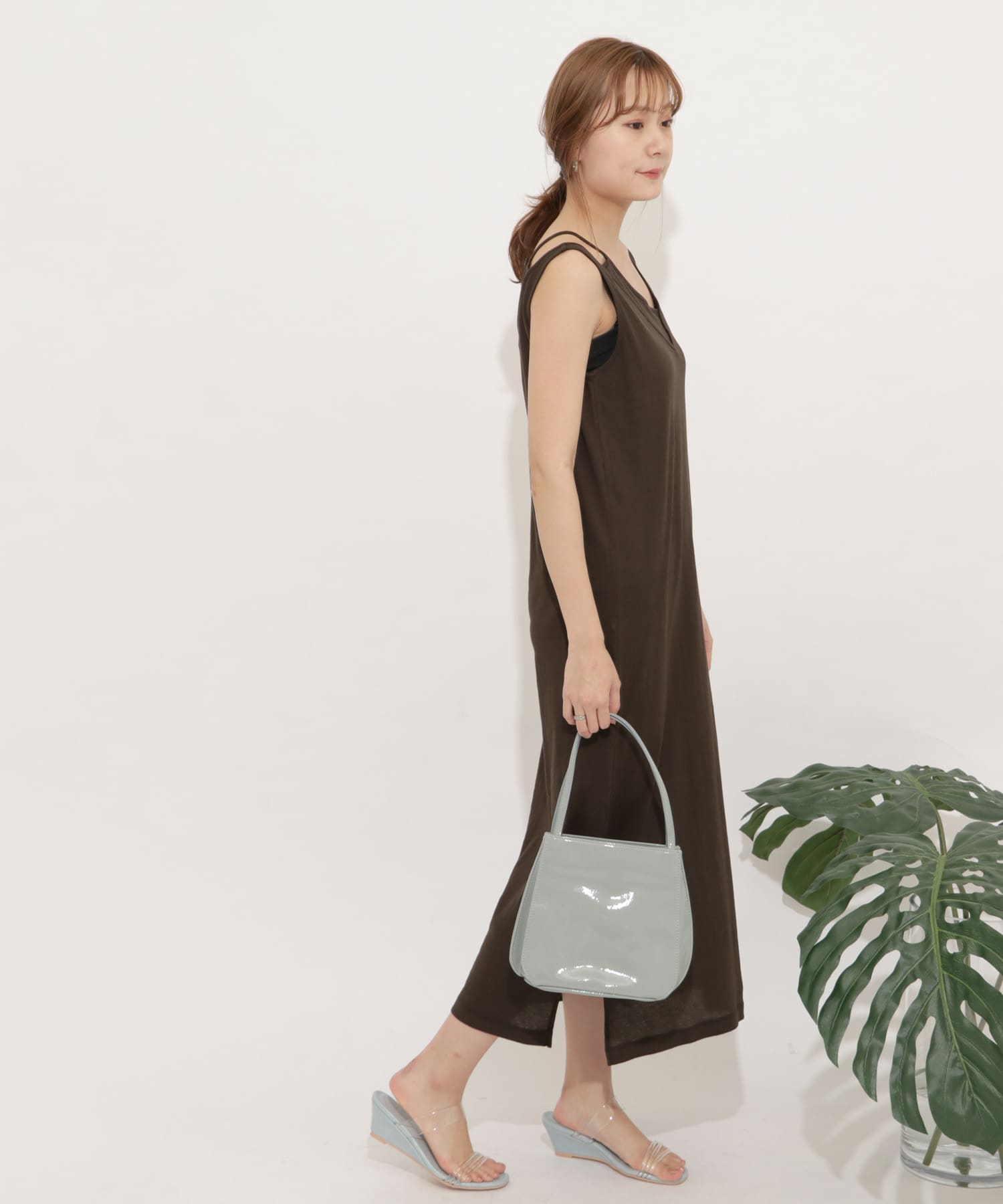 アシメネックスリットワンピース BROWN FREE