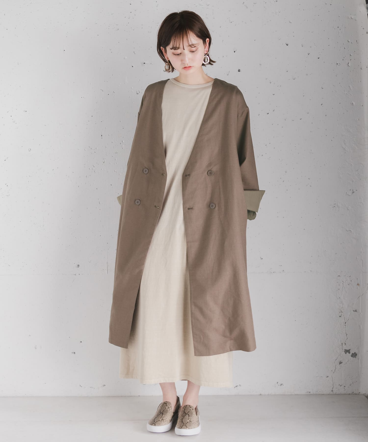 リネンノーカラーコート MOCHA FREE