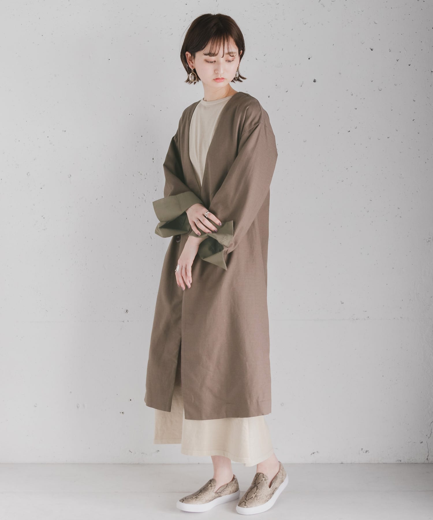 リネンノーカラーコート MOCHA FREE