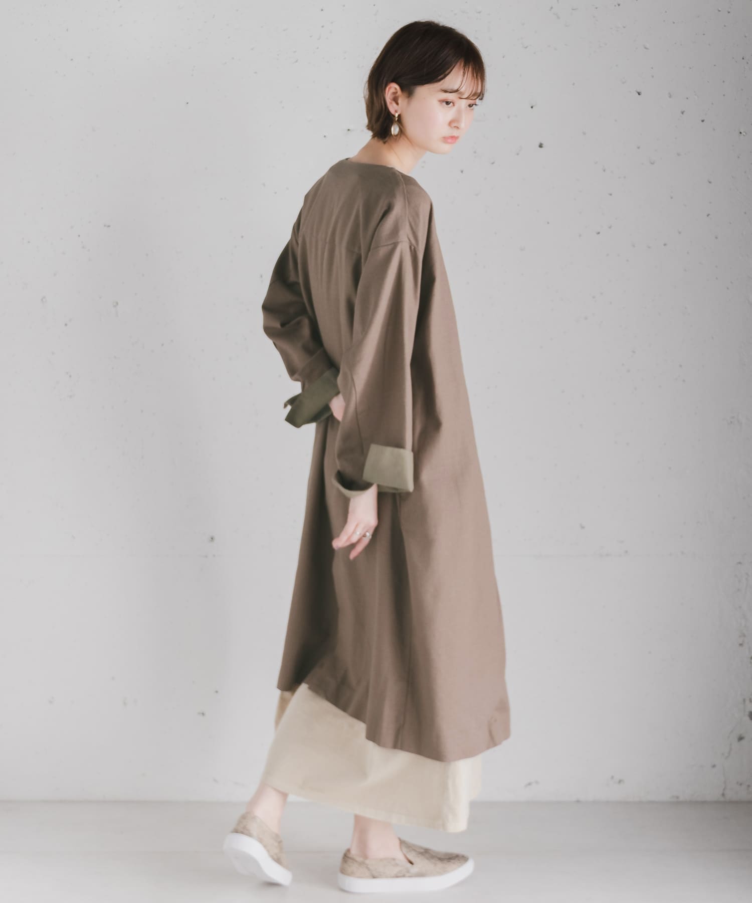 リネンノーカラーコート MOCHA FREE