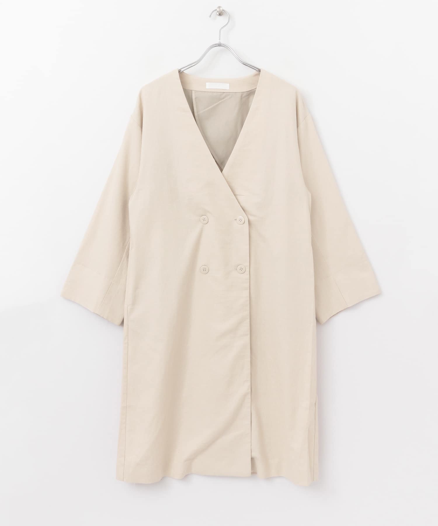 リネンノーカラーコート BEIGE FREE