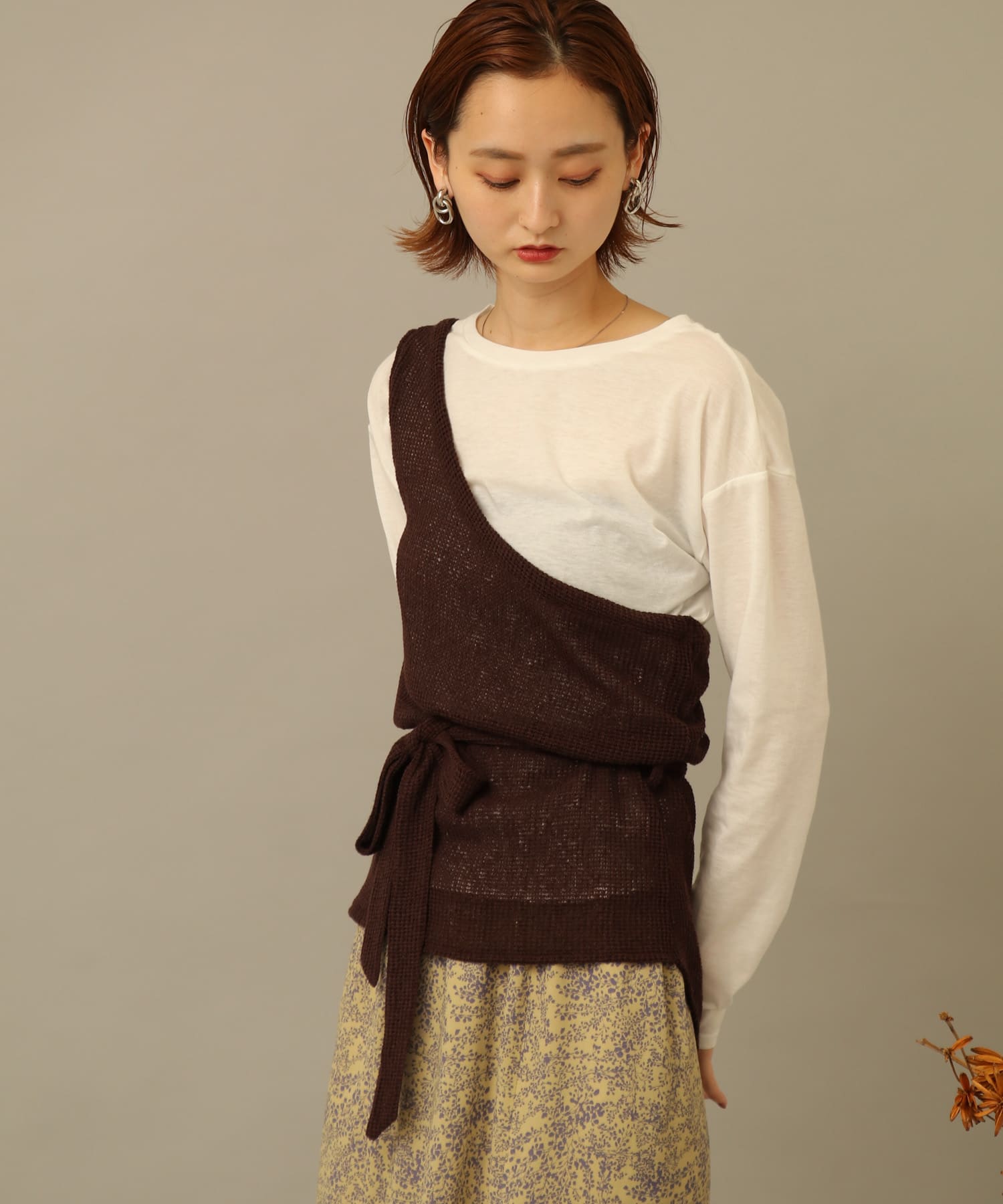 ウエストマークワンショルダーアンサンブル BROWN FREE