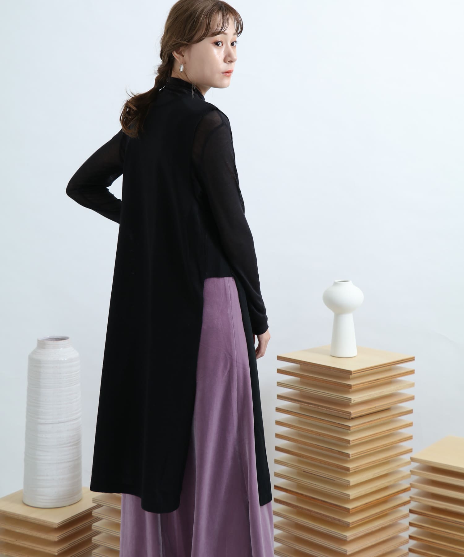 2WAYロングニットベスト BLACK FREE