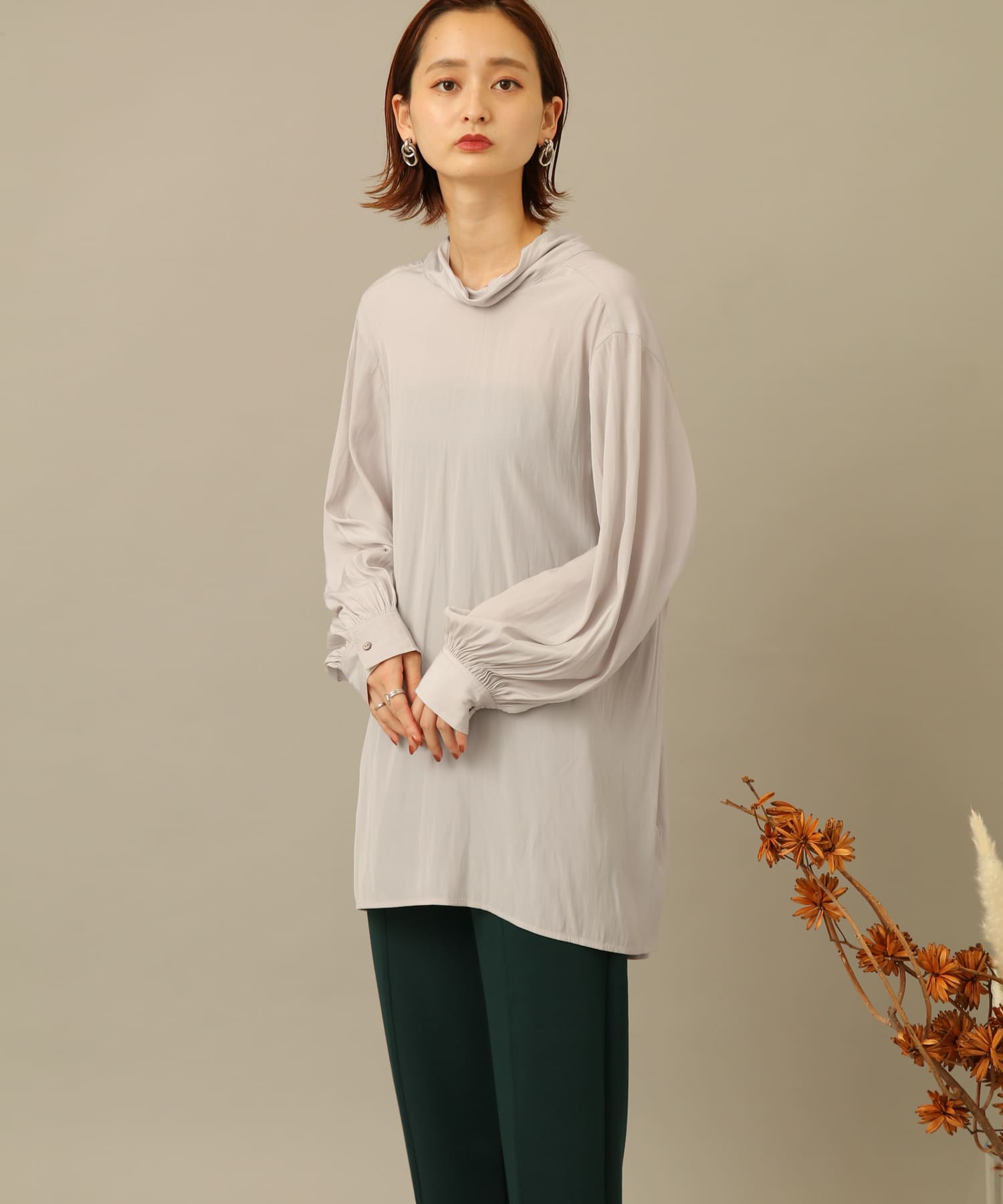 バックタイチュニックブラウス GREIGE FREE