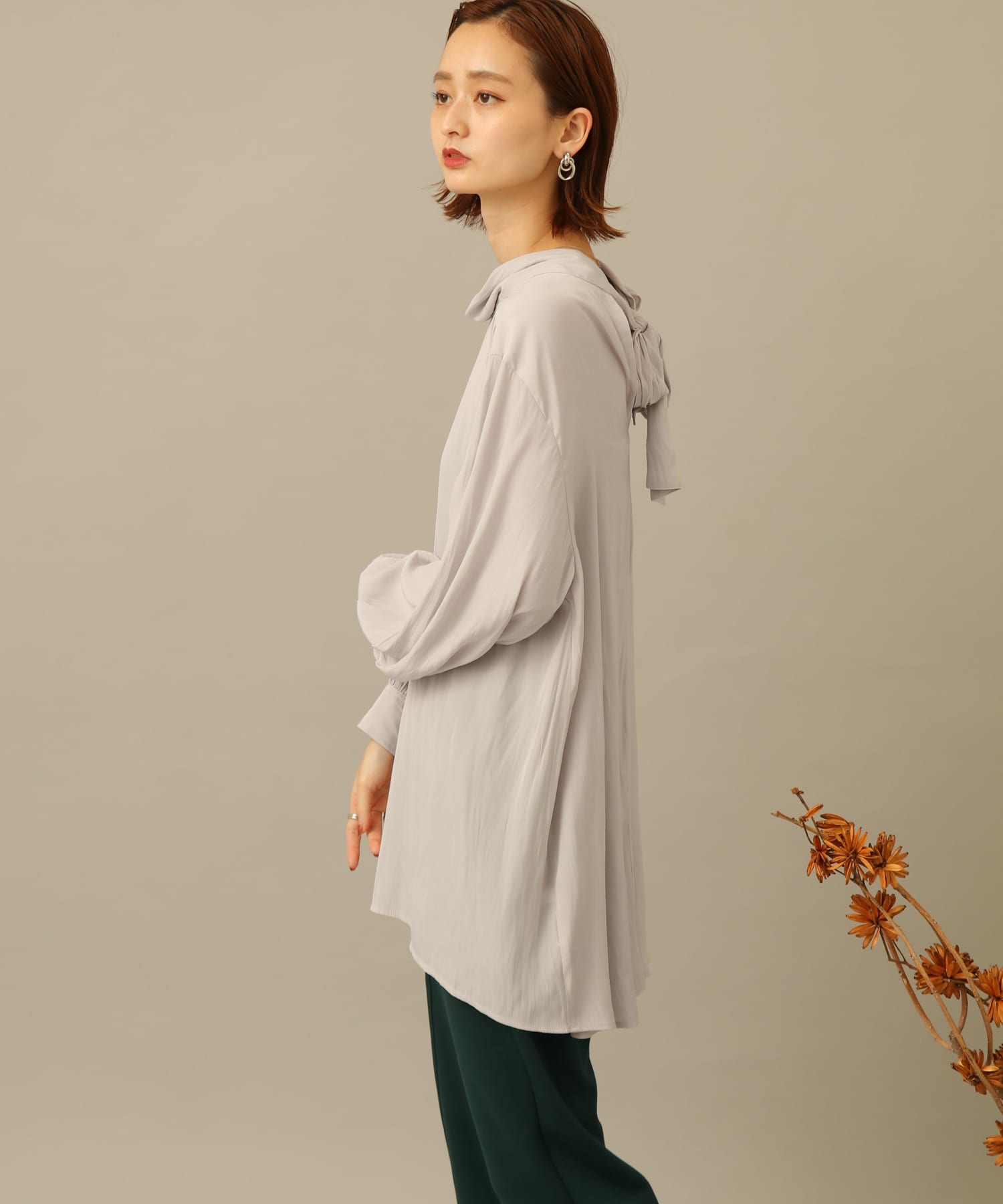 バックタイチュニックブラウス GREIGE FREE