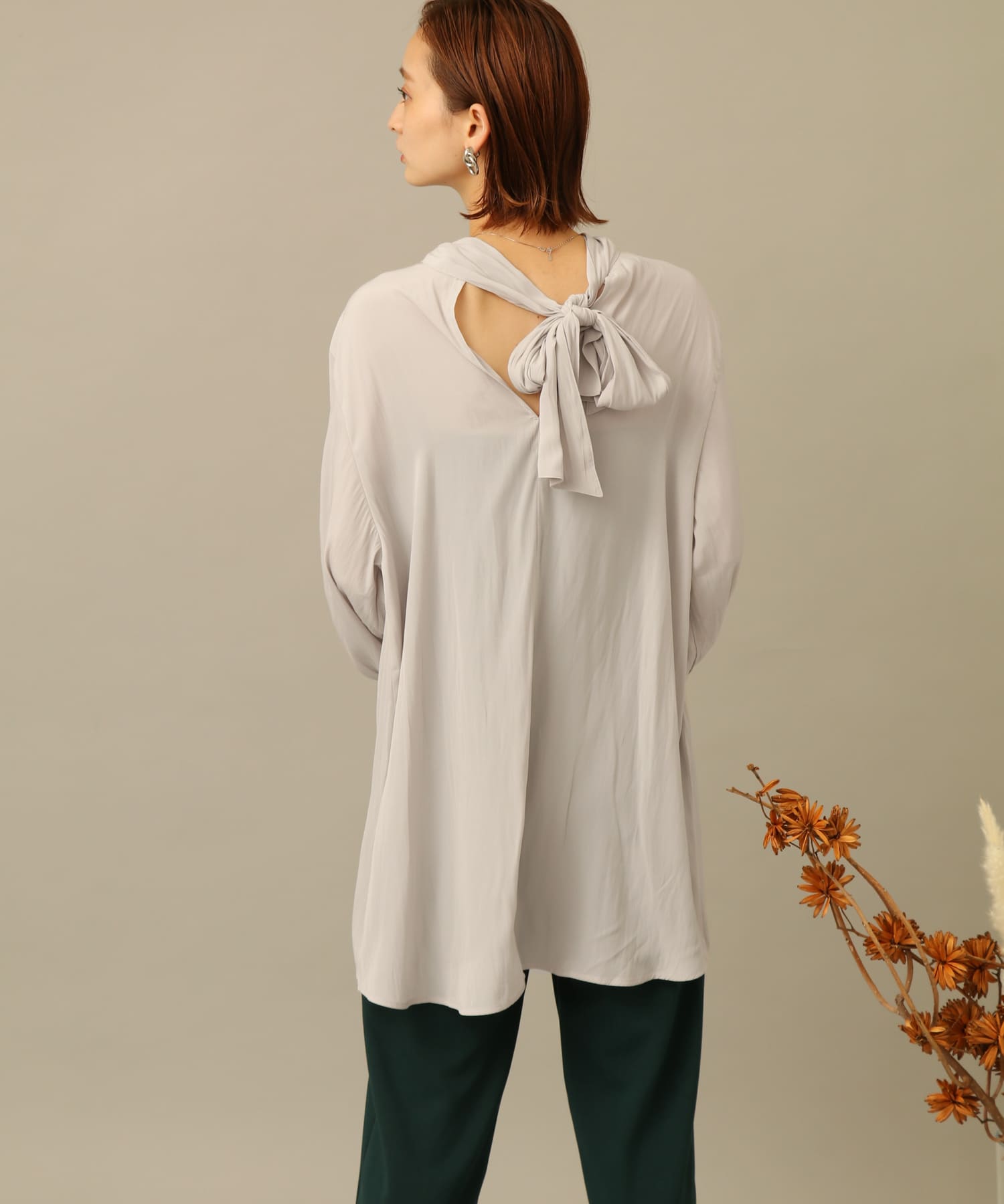 バックタイチュニックブラウス GREIGE FREE