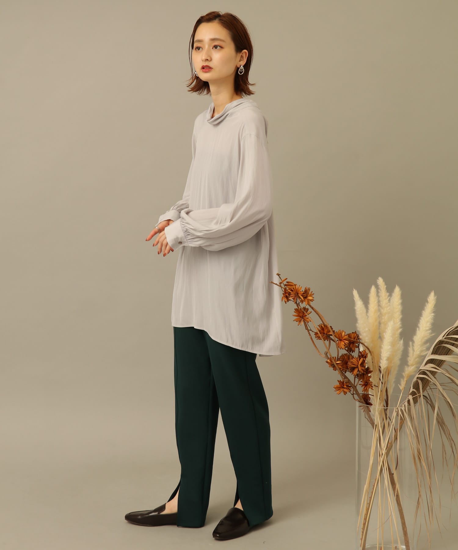 バックタイチュニックブラウス GREIGE FREE