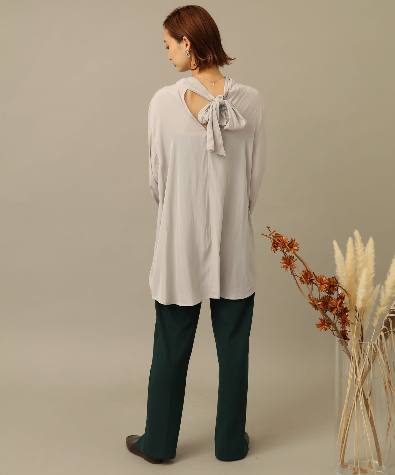 バックタイチュニックブラウス GREIGE FREE