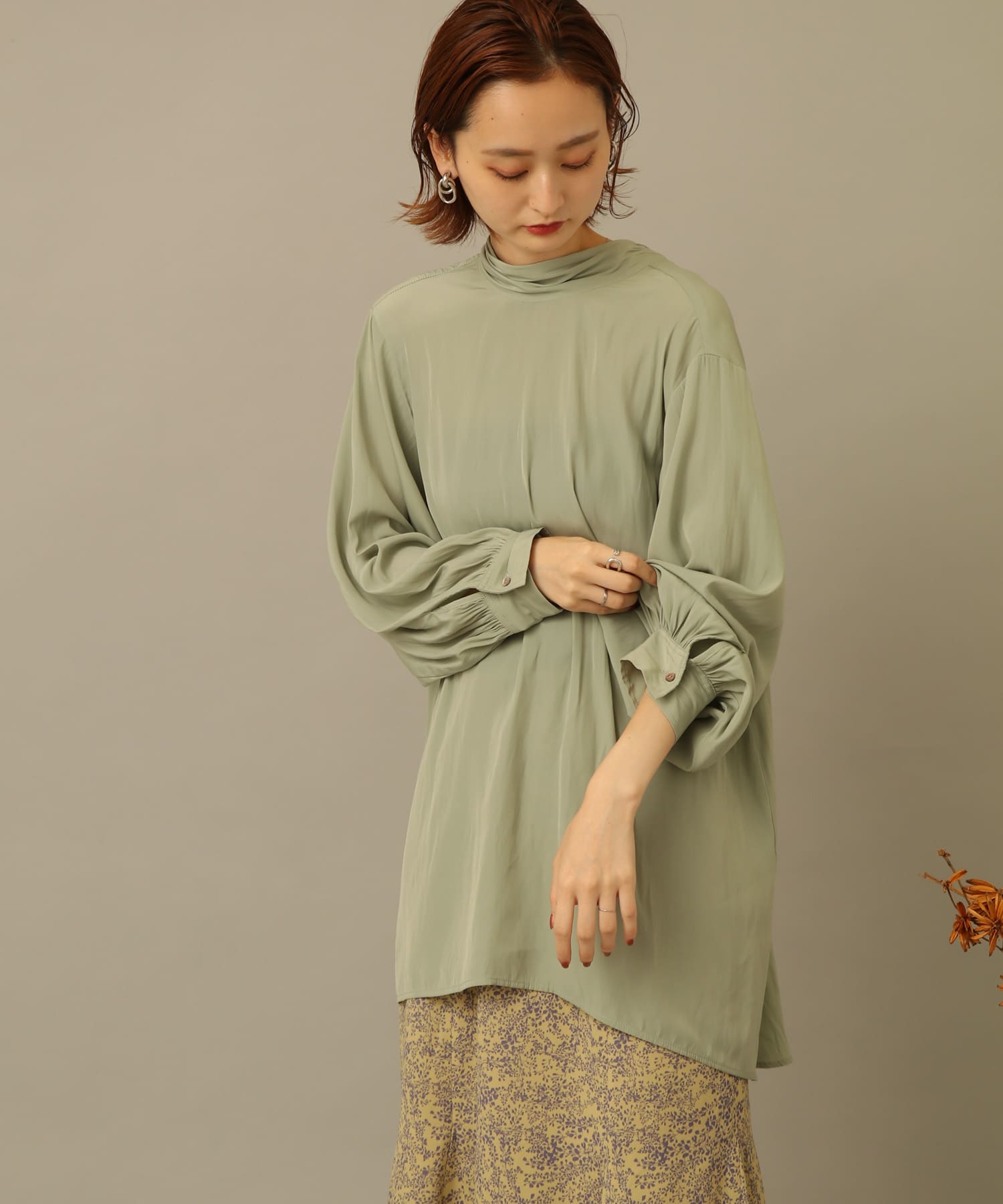 バックタイチュニックブラウス LIME FREE