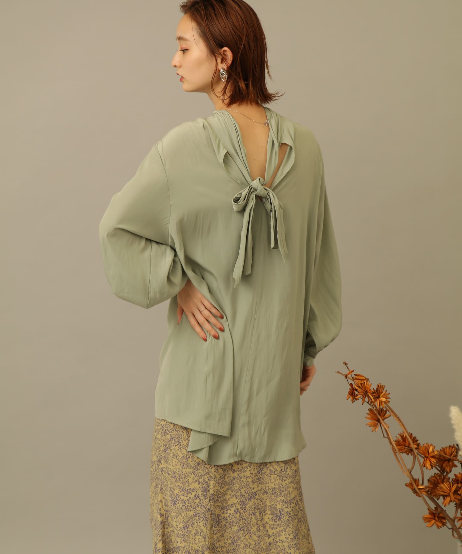 バックタイチュニックブラウス LIME FREE