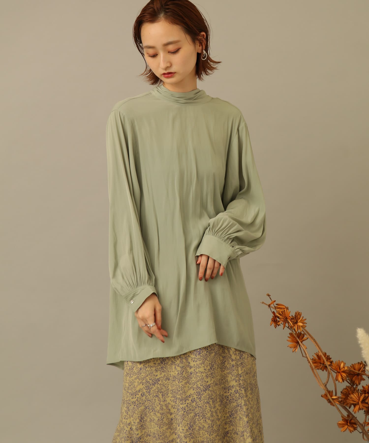 バックタイチュニックブラウス LIME FREE