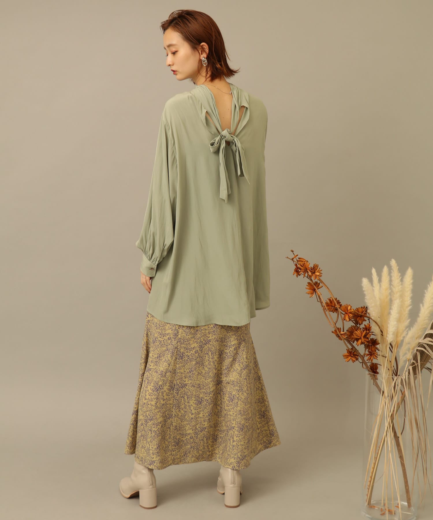 バックタイチュニックブラウス LIME FREE