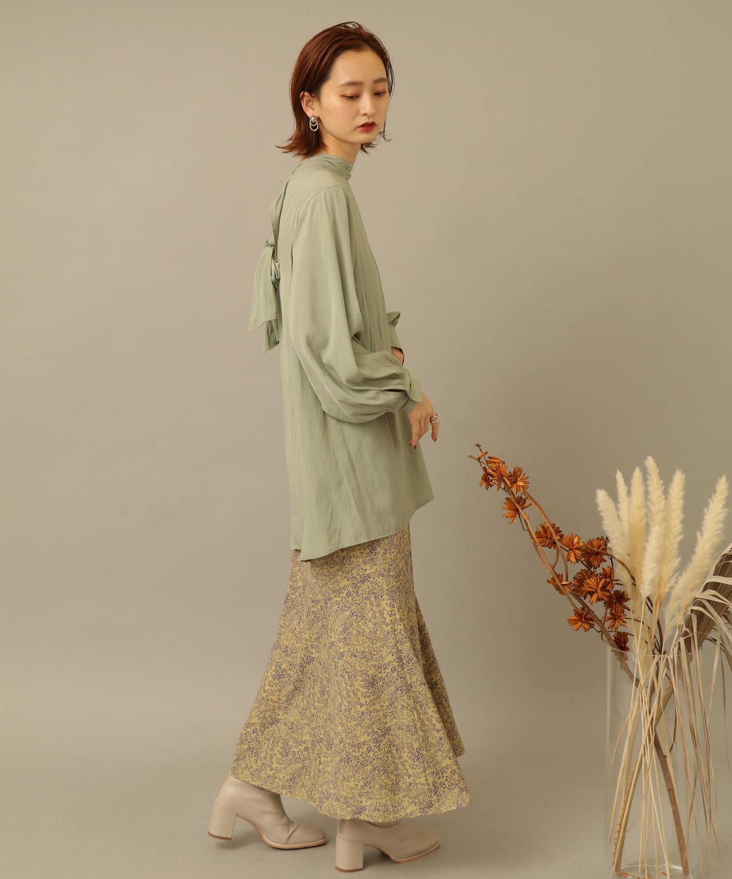 バックタイチュニックブラウス LIME FREE