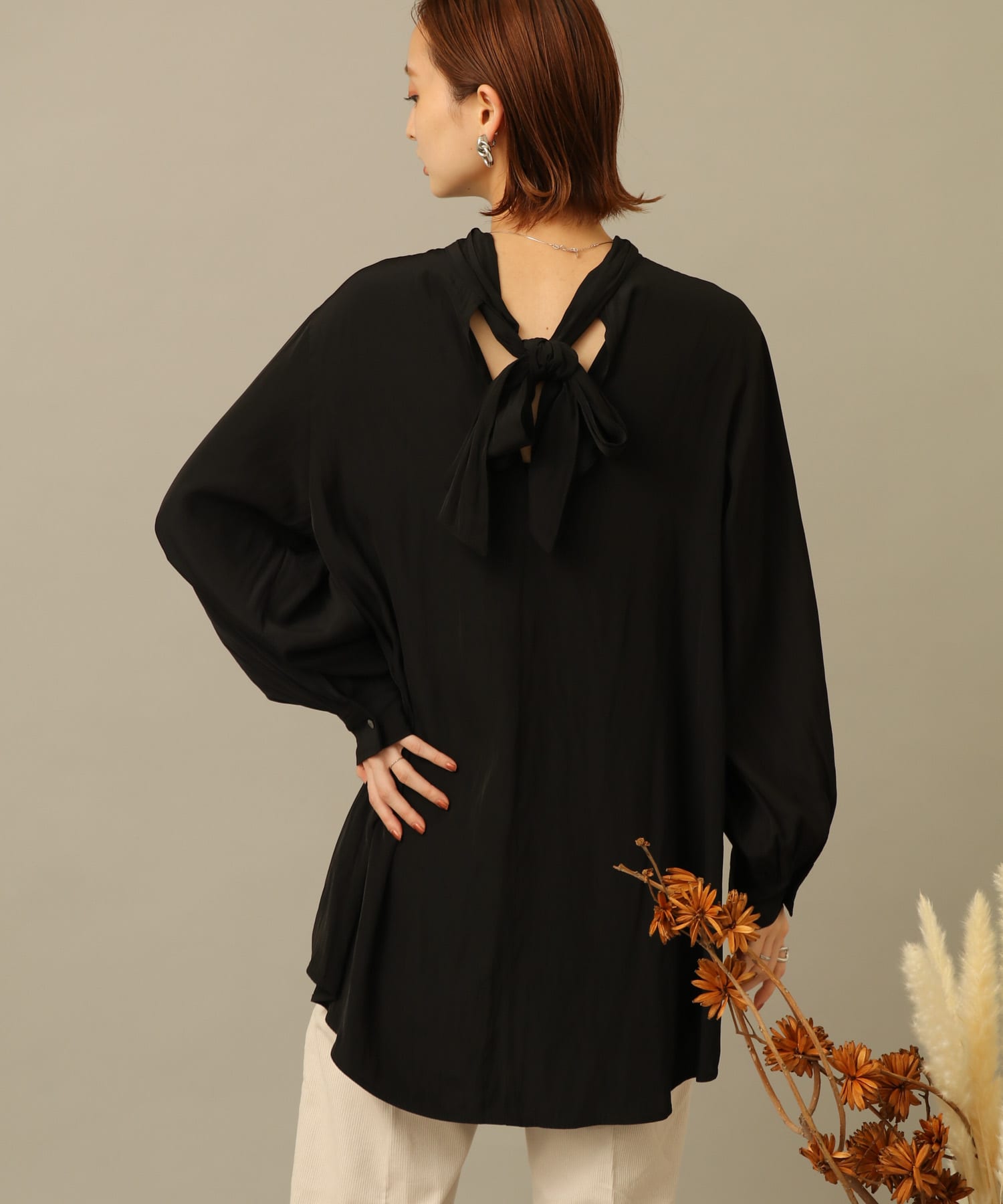 バックタイチュニックブラウス BLACK FREE