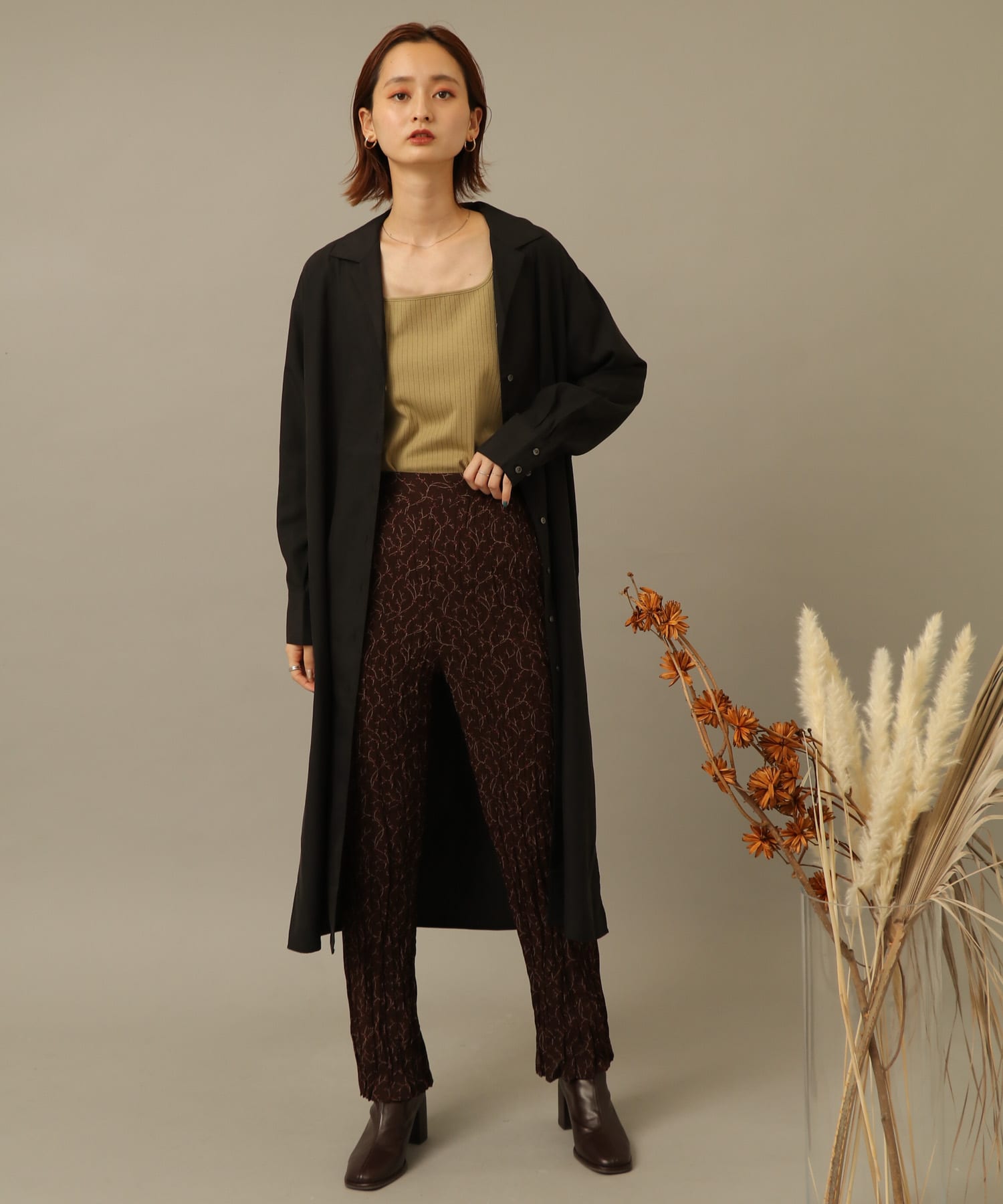 ワッシャークリンクルパンツ BROWN FREE