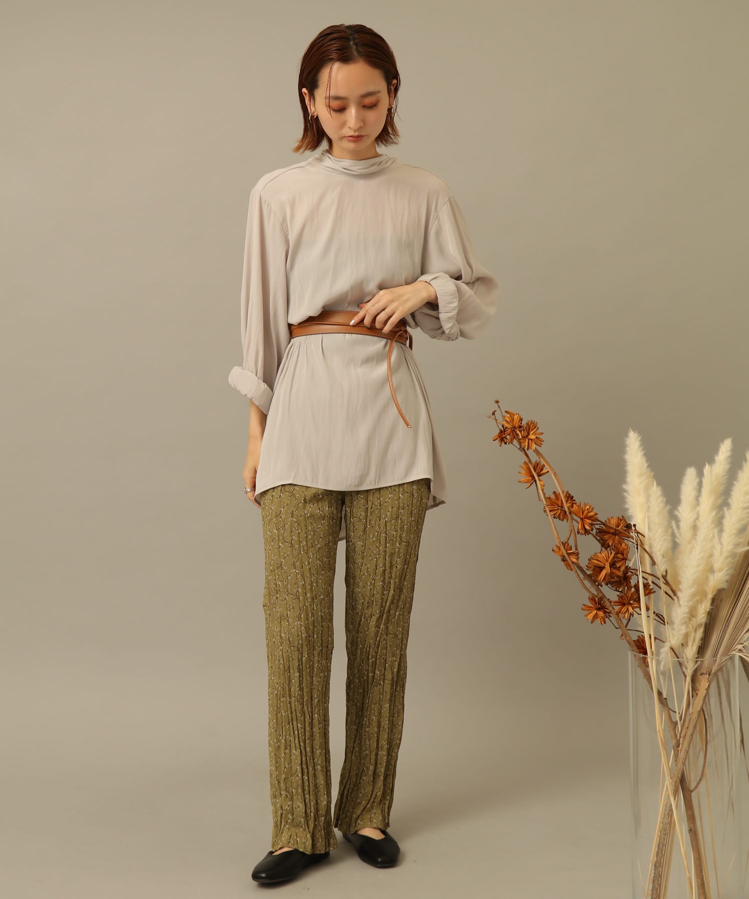 ワッシャークリンクルパンツ OLIVE FREE