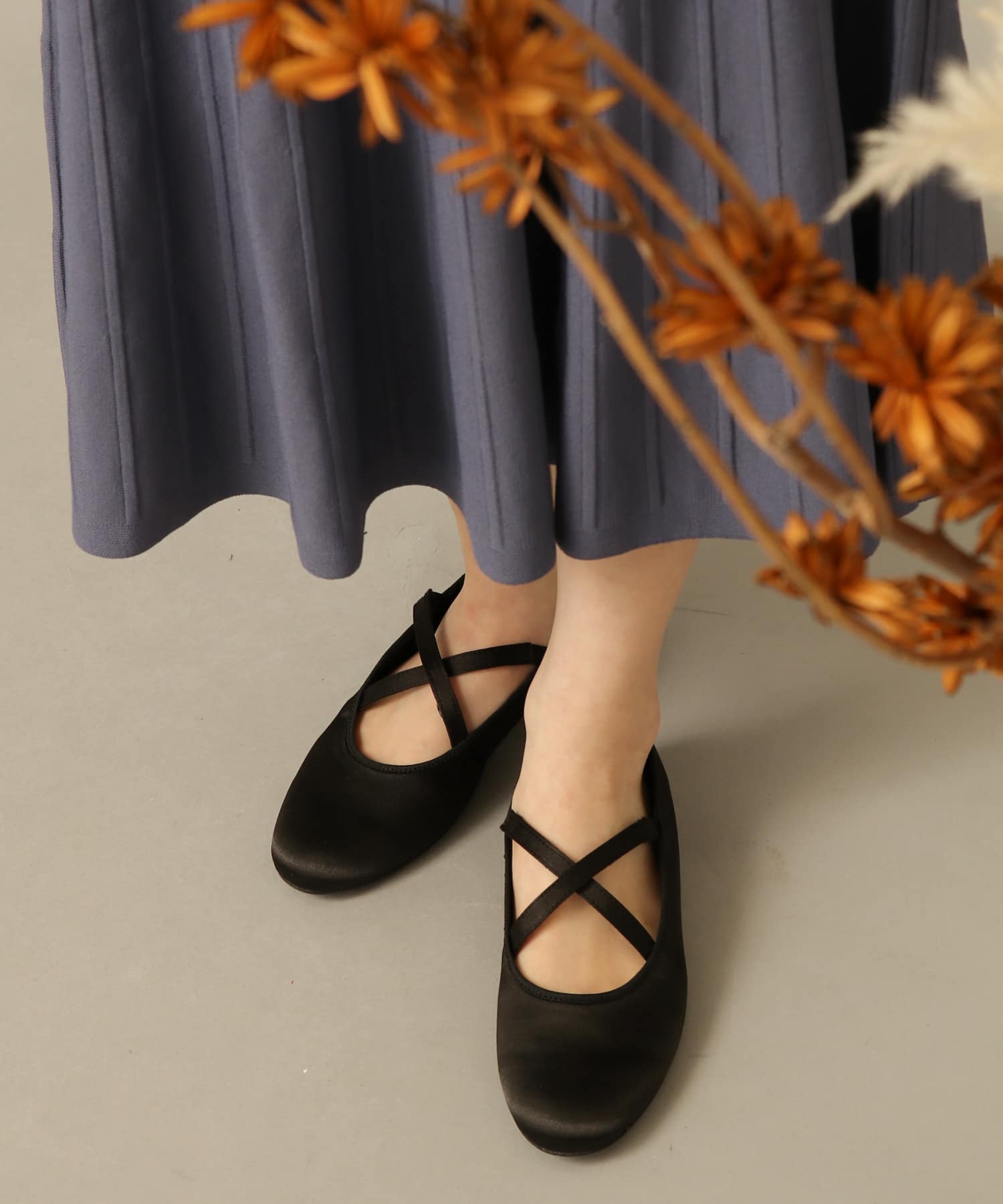 クロスストラップフラットシューズ BLACK S
