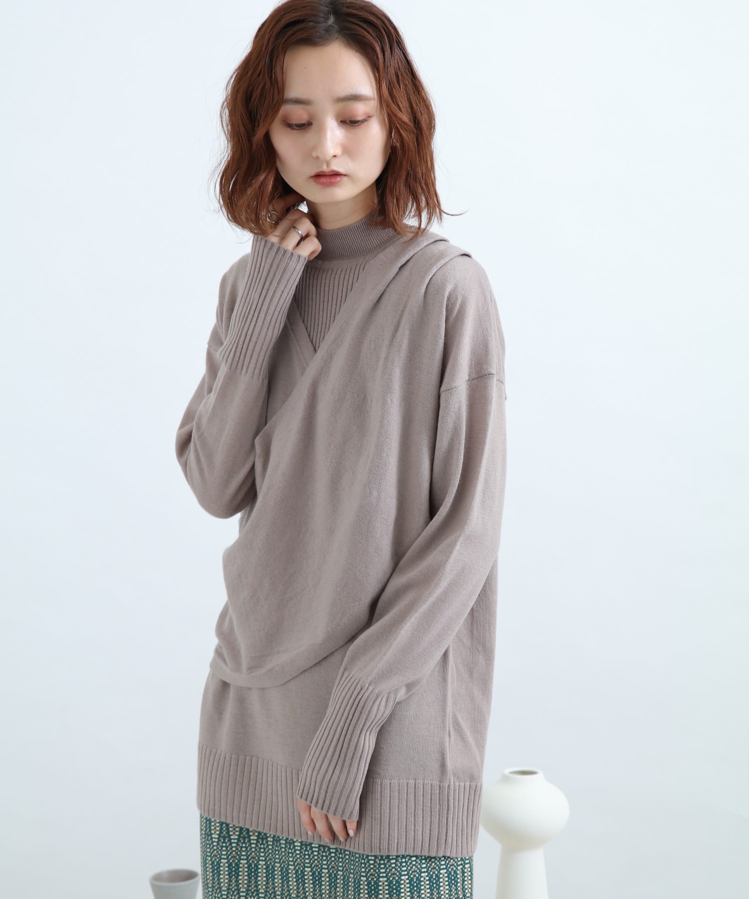 リブハイネックカシュクールトップ MOCHA FREE
