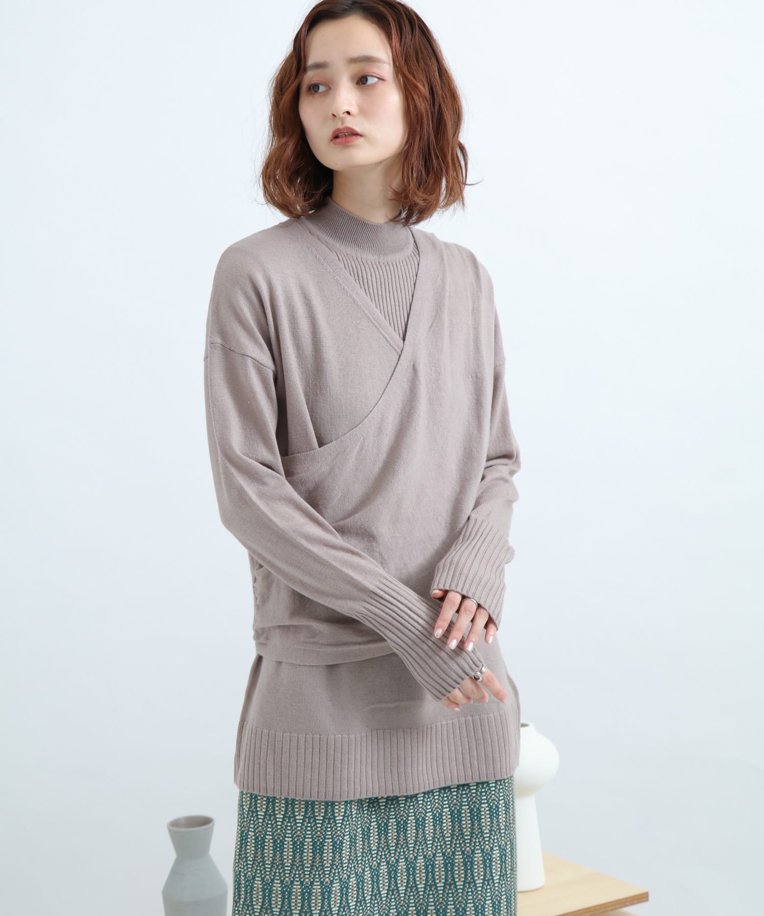 リブハイネックカシュクールトップ MOCHA FREE