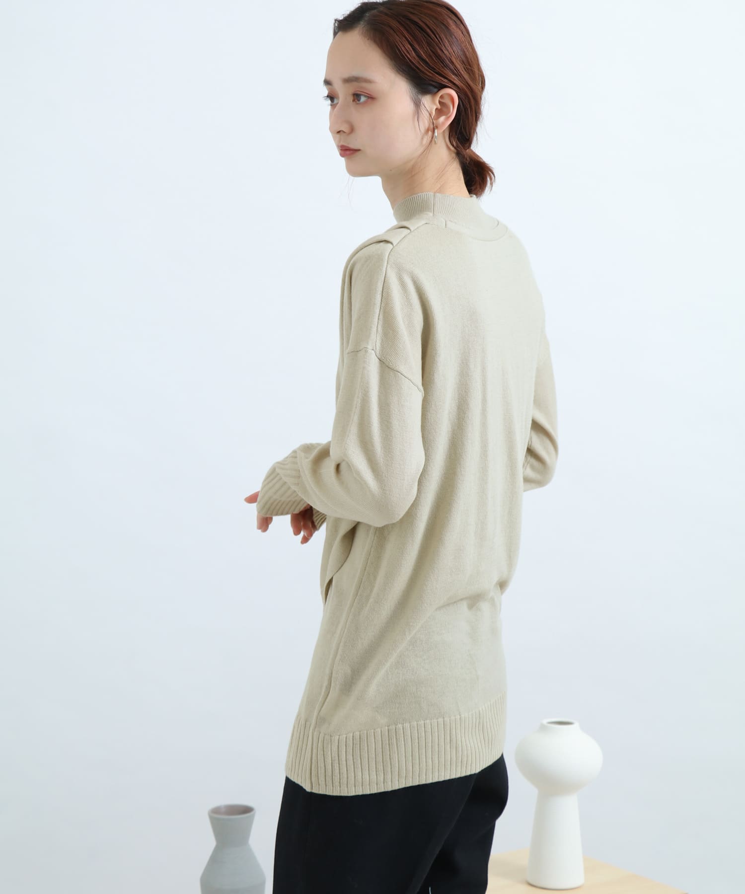 リブハイネックカシュクールトップ L.KHAKI FREE