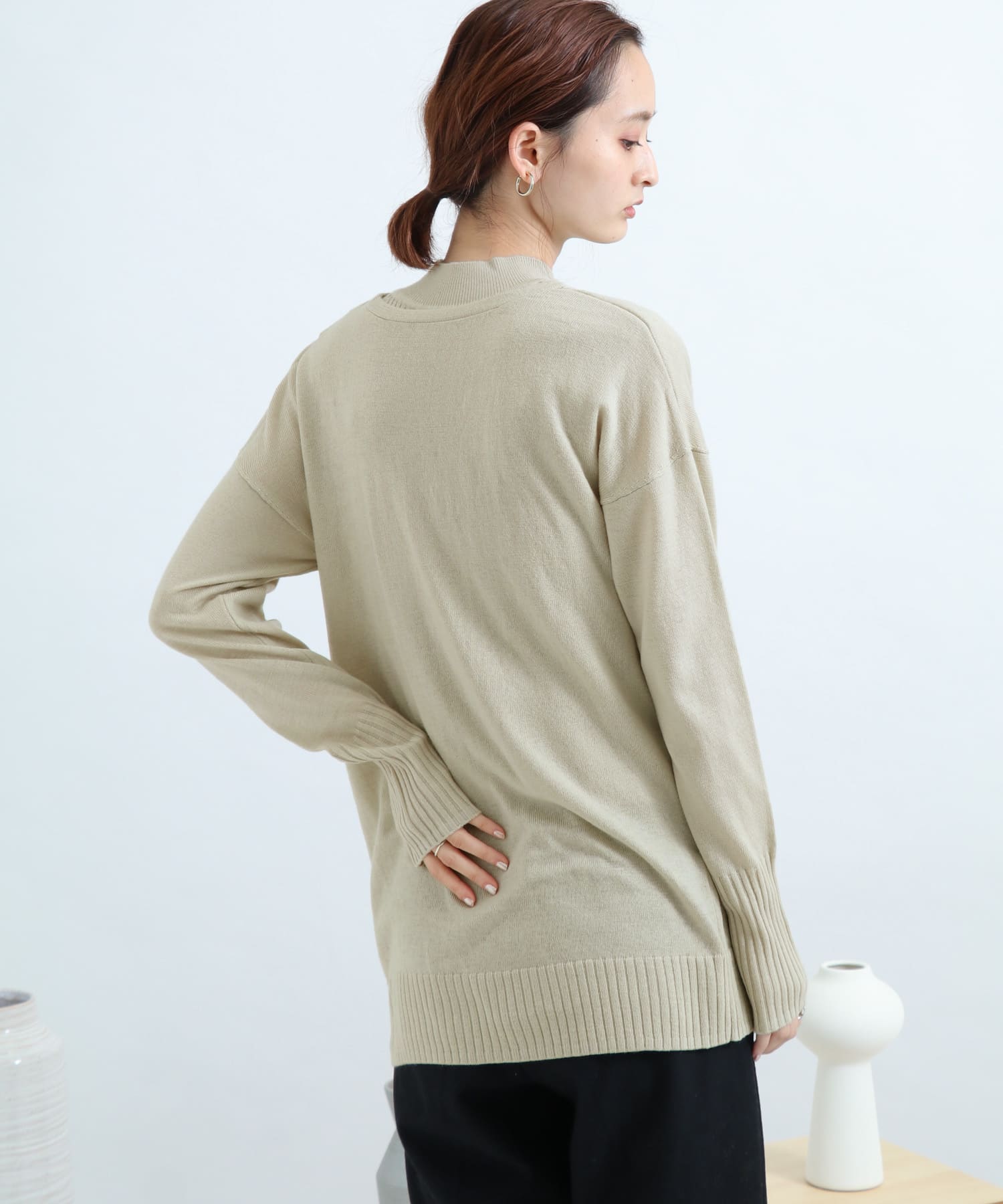 リブハイネックカシュクールトップ L.KHAKI FREE