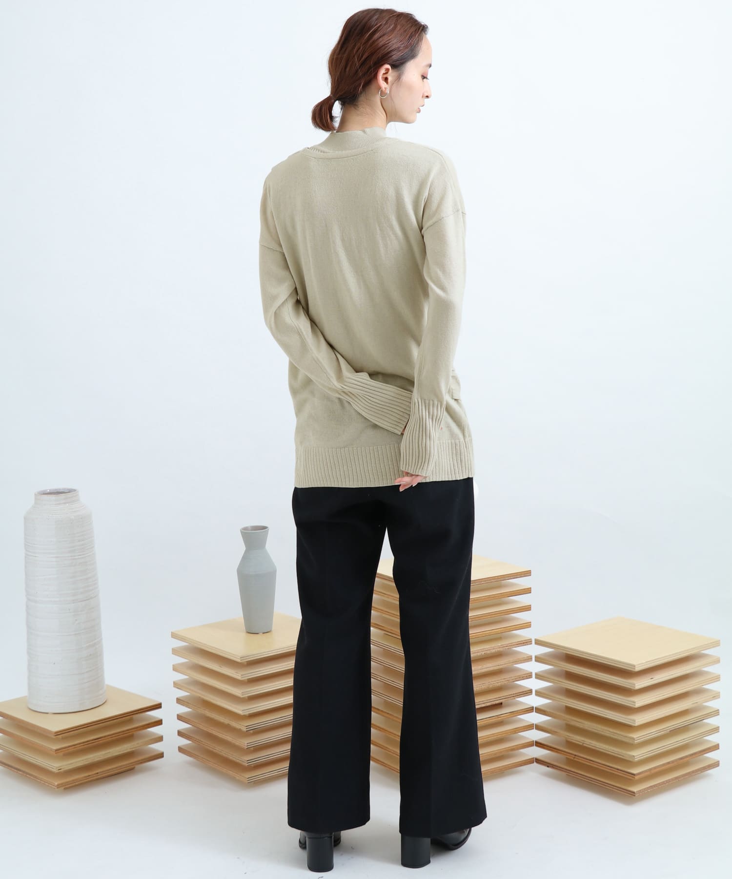 リブハイネックカシュクールトップ L.KHAKI FREE