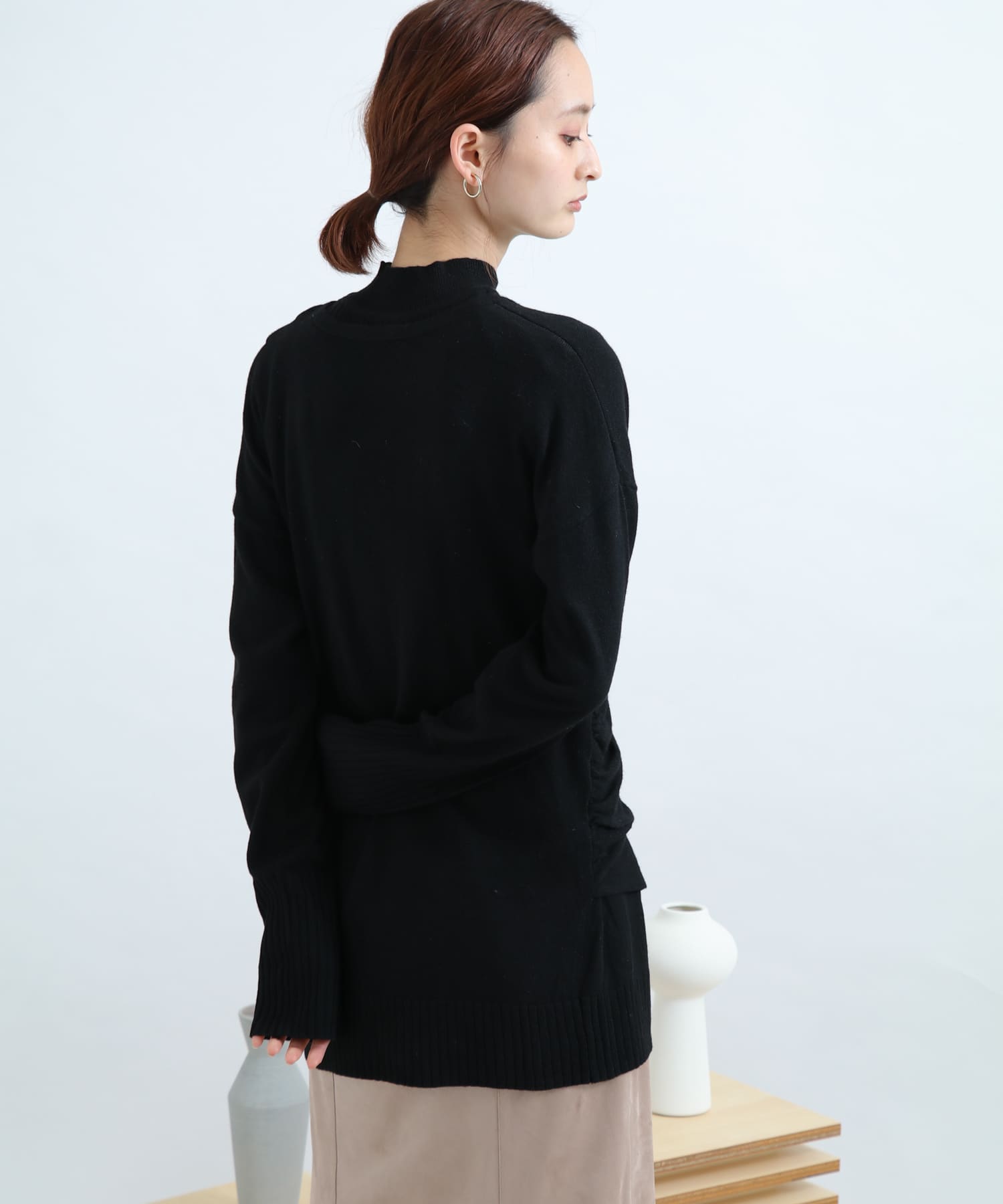 リブハイネックカシュクールトップ BLACK FREE