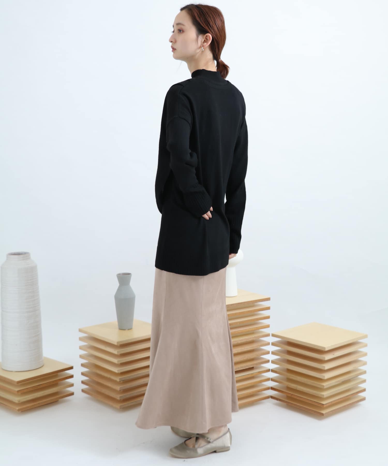 リブハイネックカシュクールトップ BLACK FREE