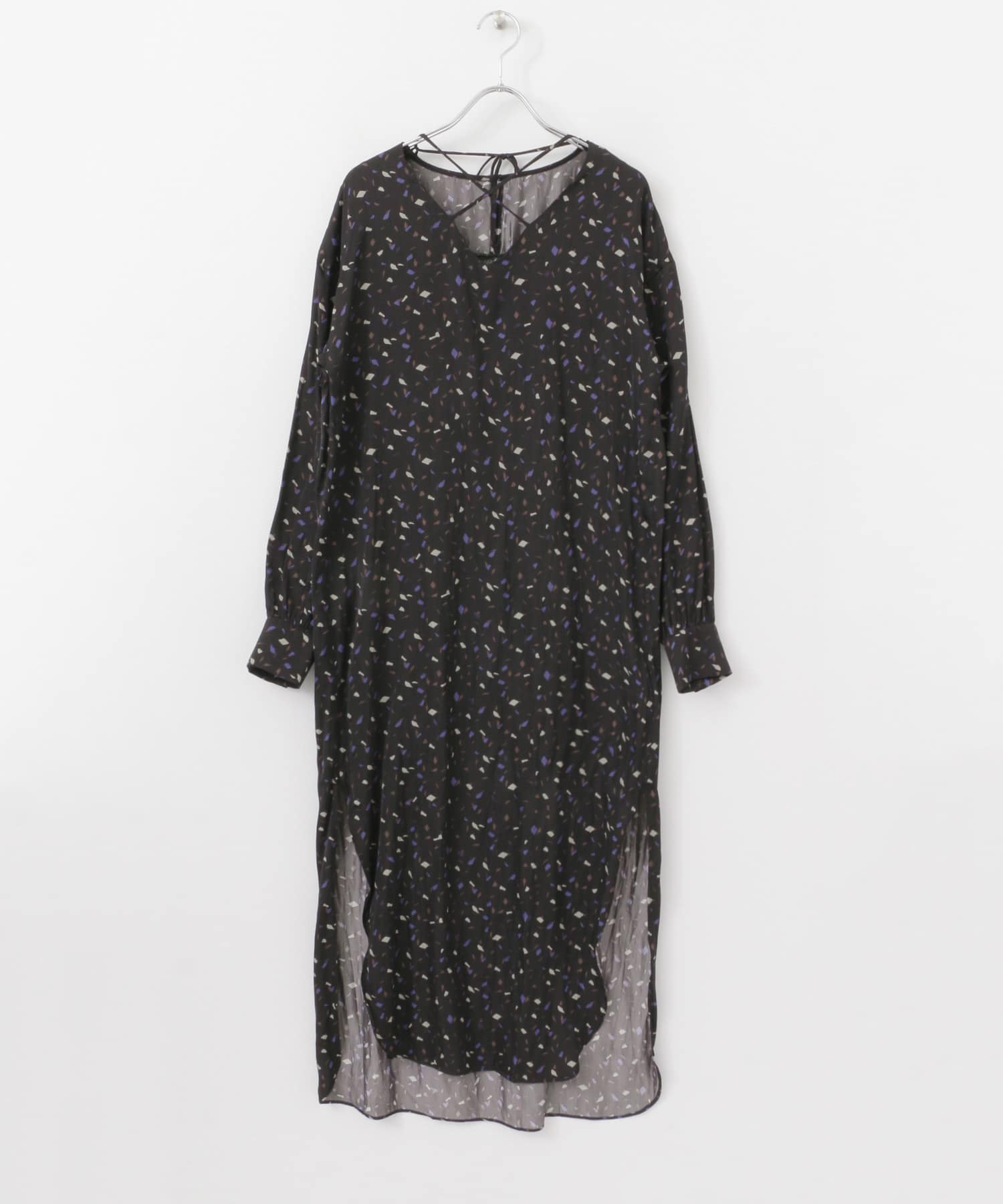 カラーダップルドットプリントシャツ BLACK FREE