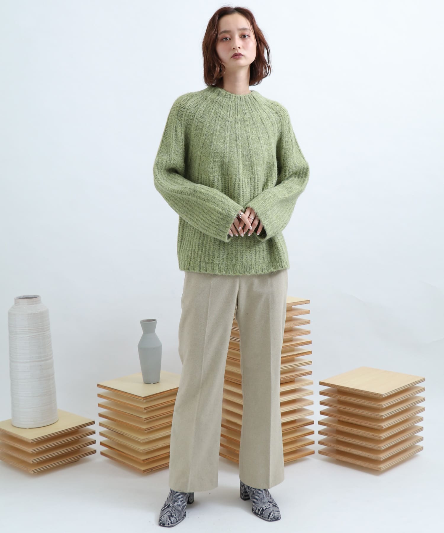 Newzealandwool セミフレアパンツ GREIGE S