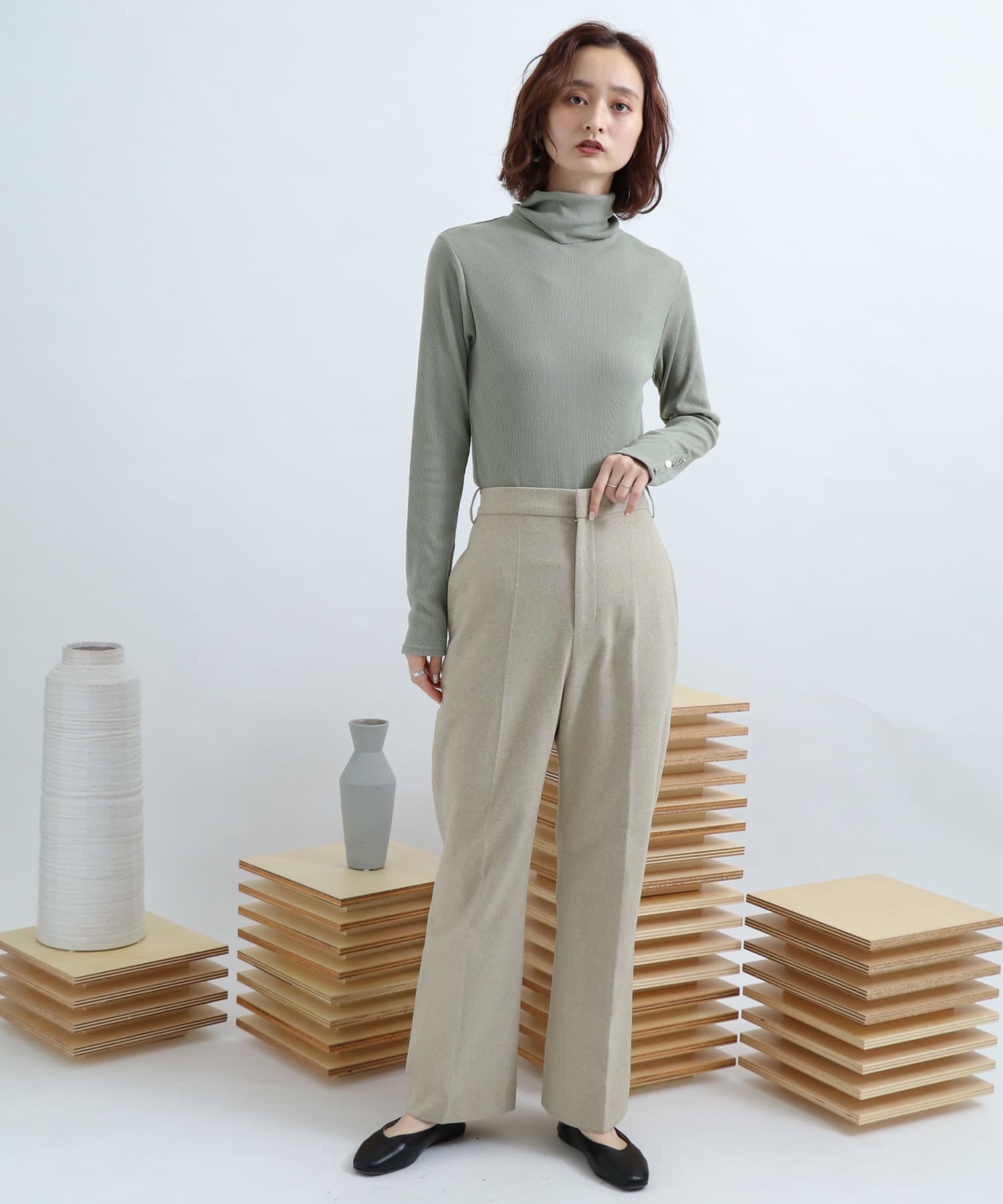 Newzealandwool セミフレアパンツ GREIGE S