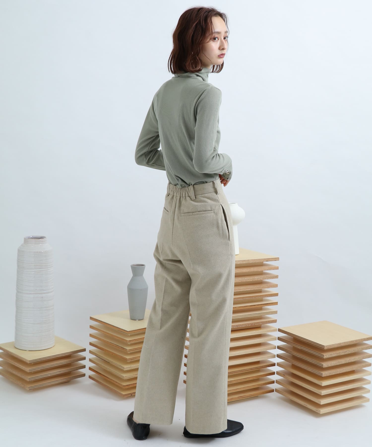 Newzealandwool セミフレアパンツ GREIGE S