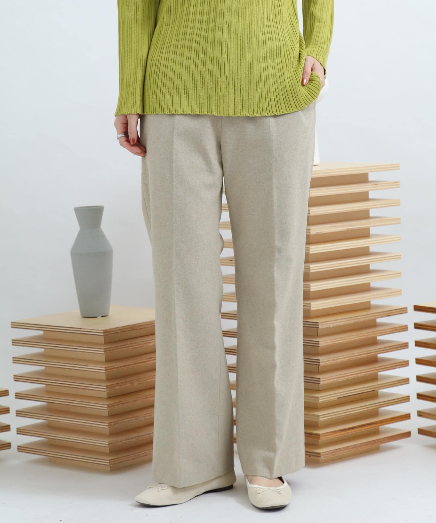 Newzealandwool セミフレアパンツ GREIGE S