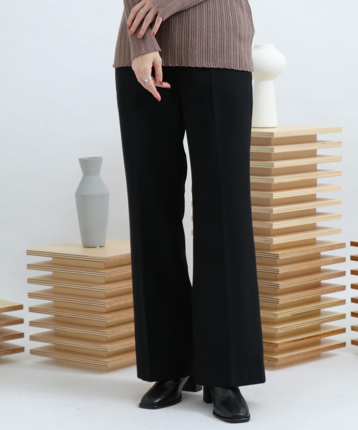 Newzealandwool セミフレアパンツ BLACK S