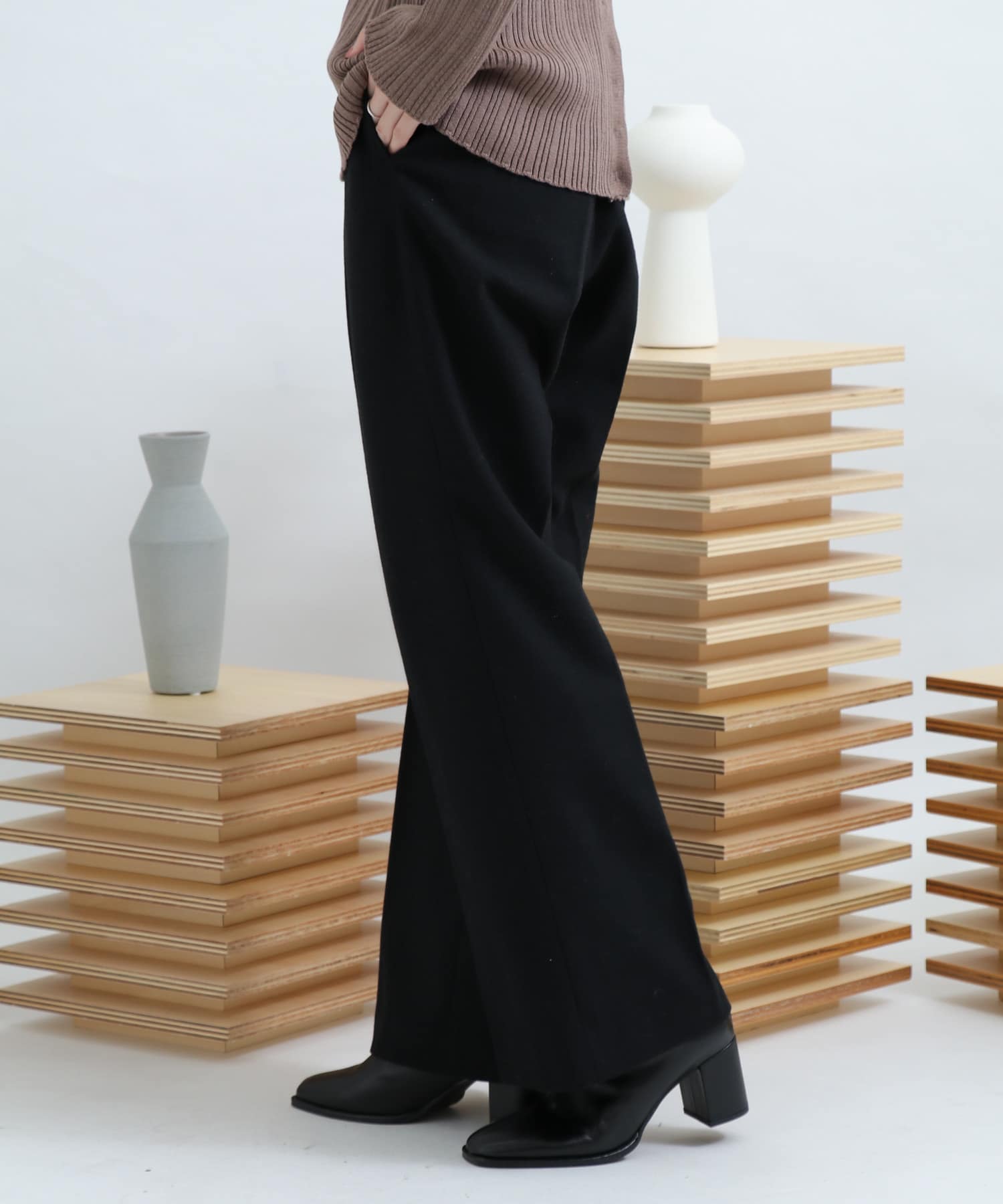 Newzealandwool セミフレアパンツ BLACK S