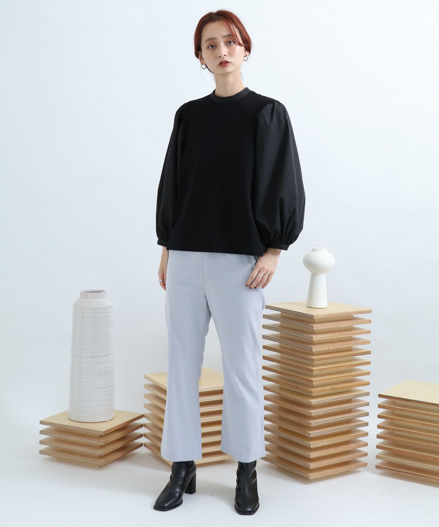 ウールセミフレアクロップドパンツ L.BLUE S