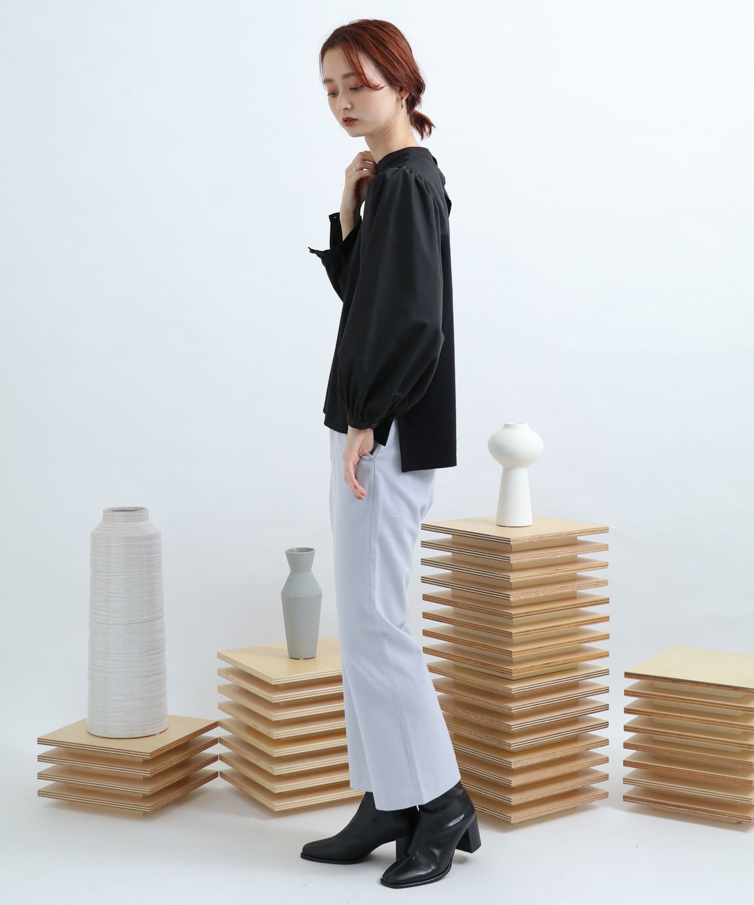 ウールセミフレアクロップドパンツ L.BLUE S