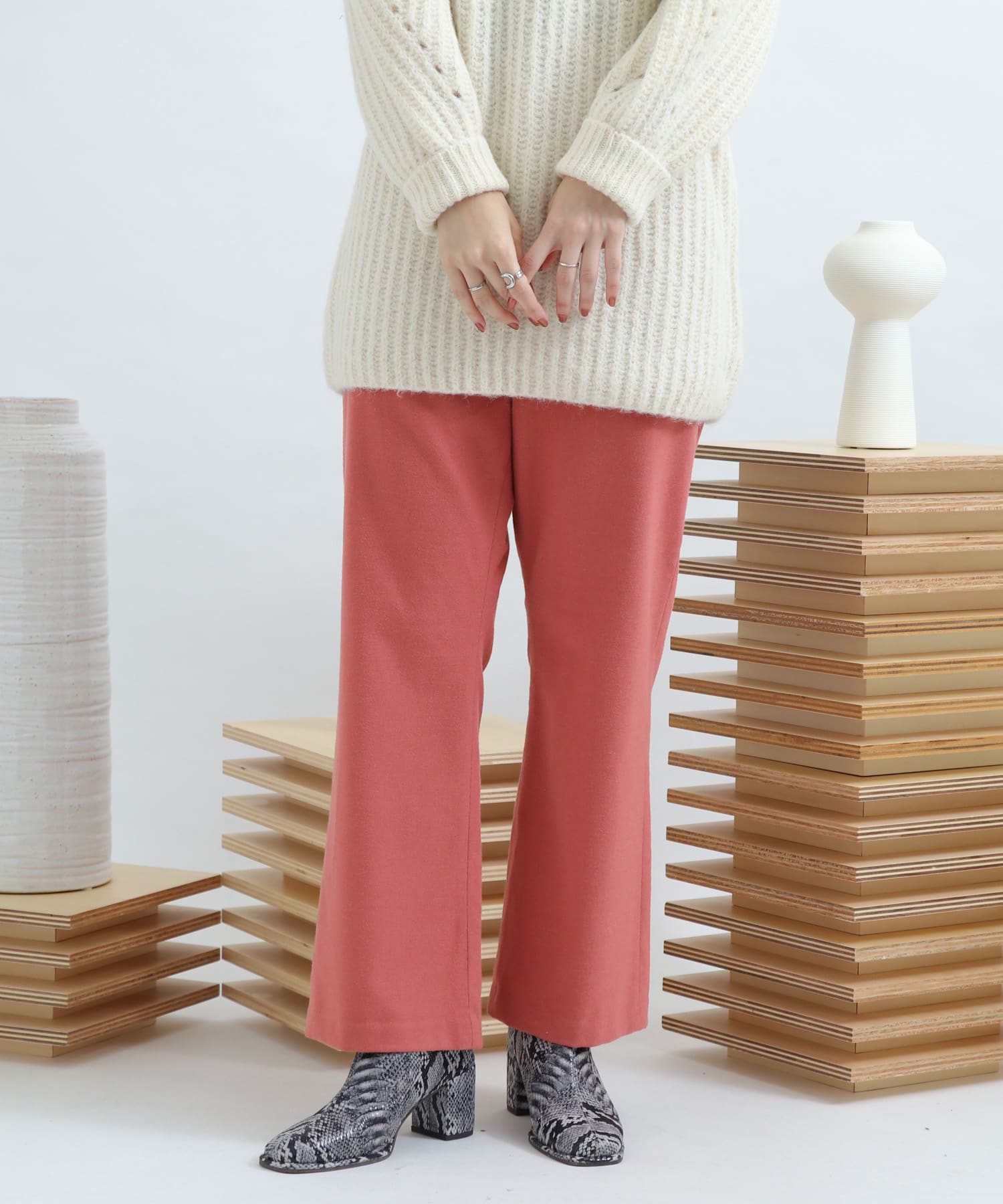 ウールセミフレアクロップドパンツ PINK S