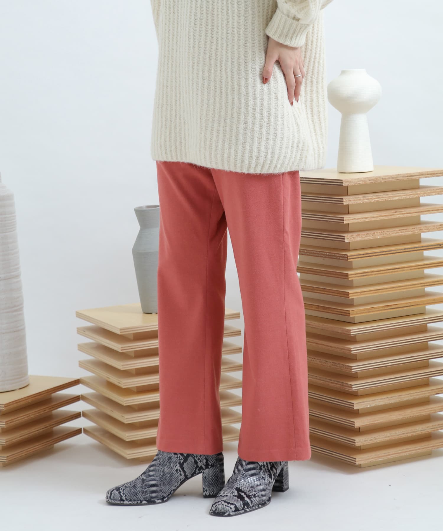 ウールセミフレアクロップドパンツ PINK S