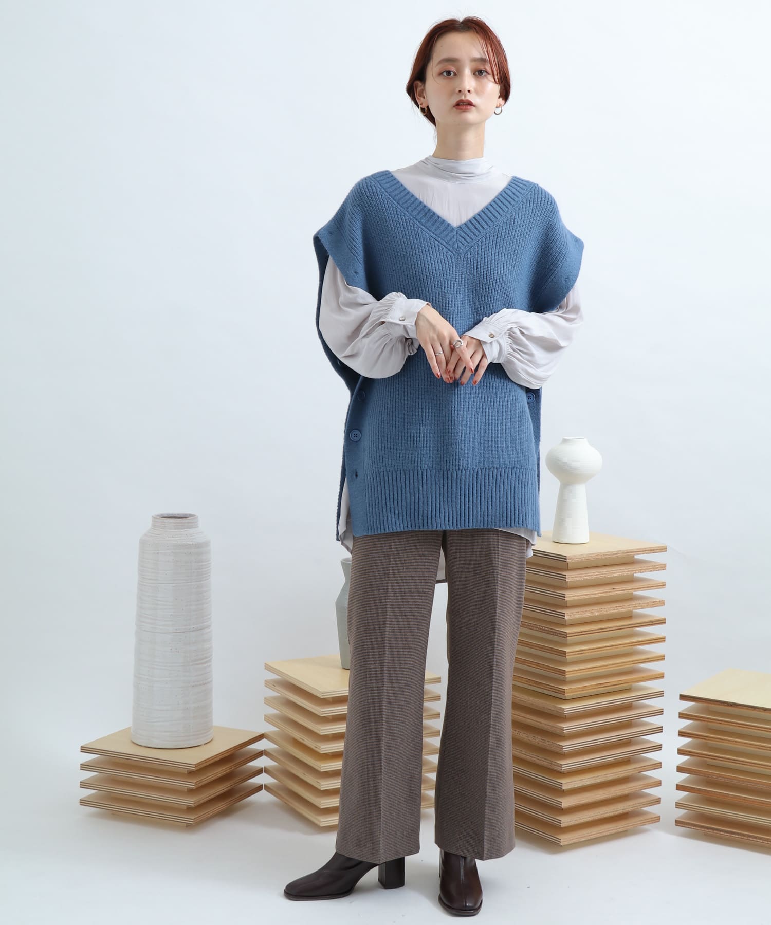 ウールワイドパンツ BROWN S