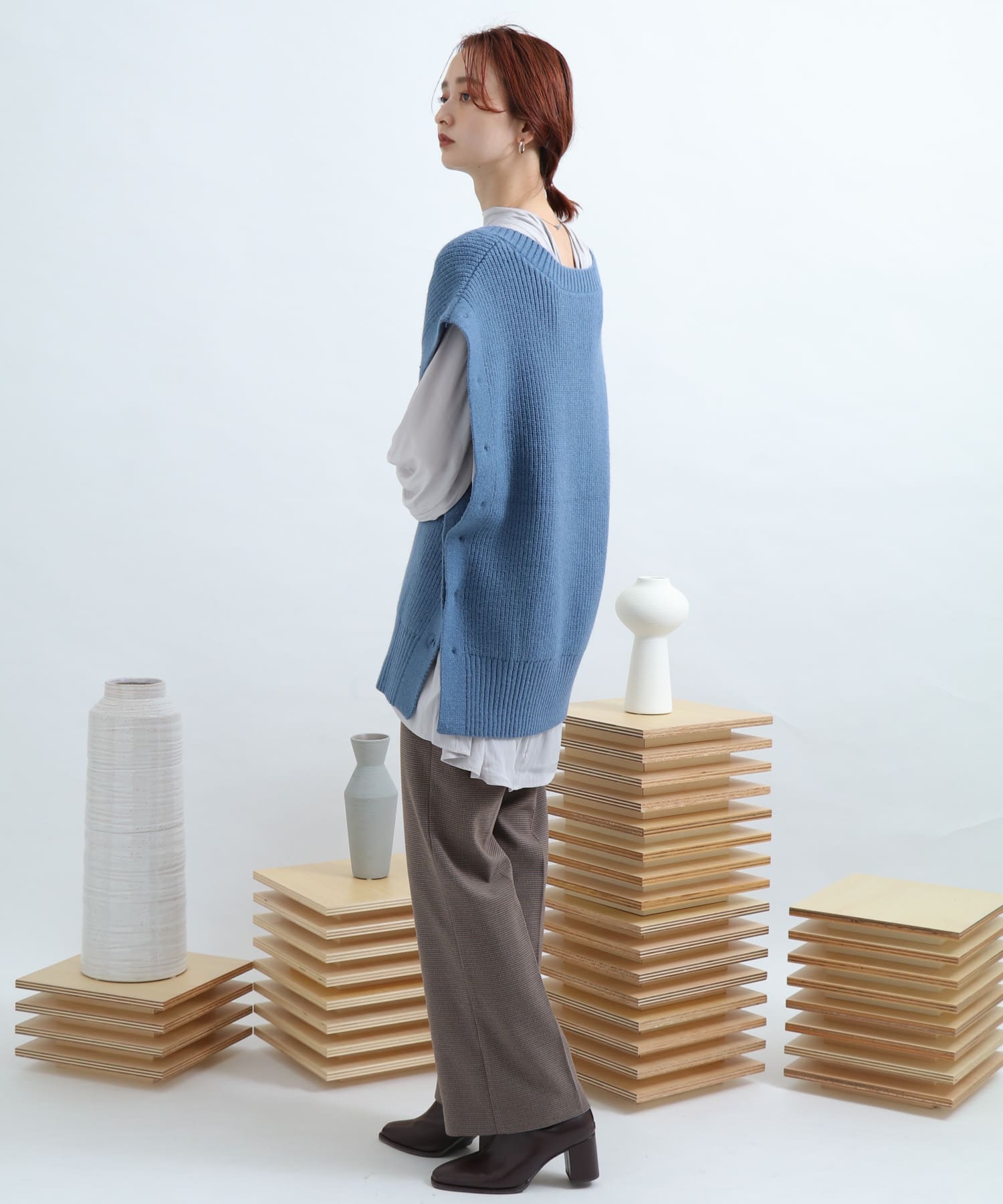 ウールワイドパンツ BROWN S