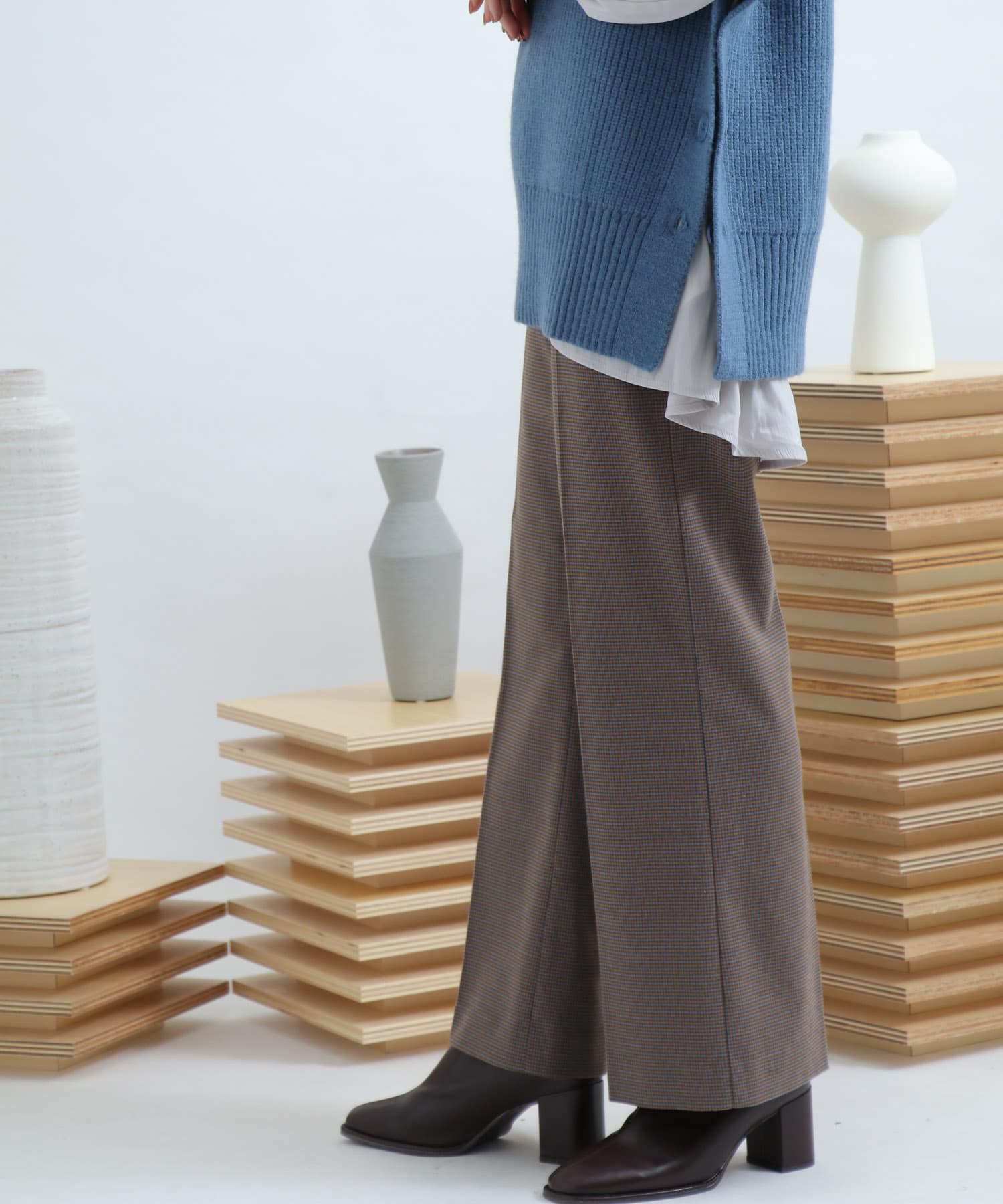 ウールワイドパンツ BROWN S