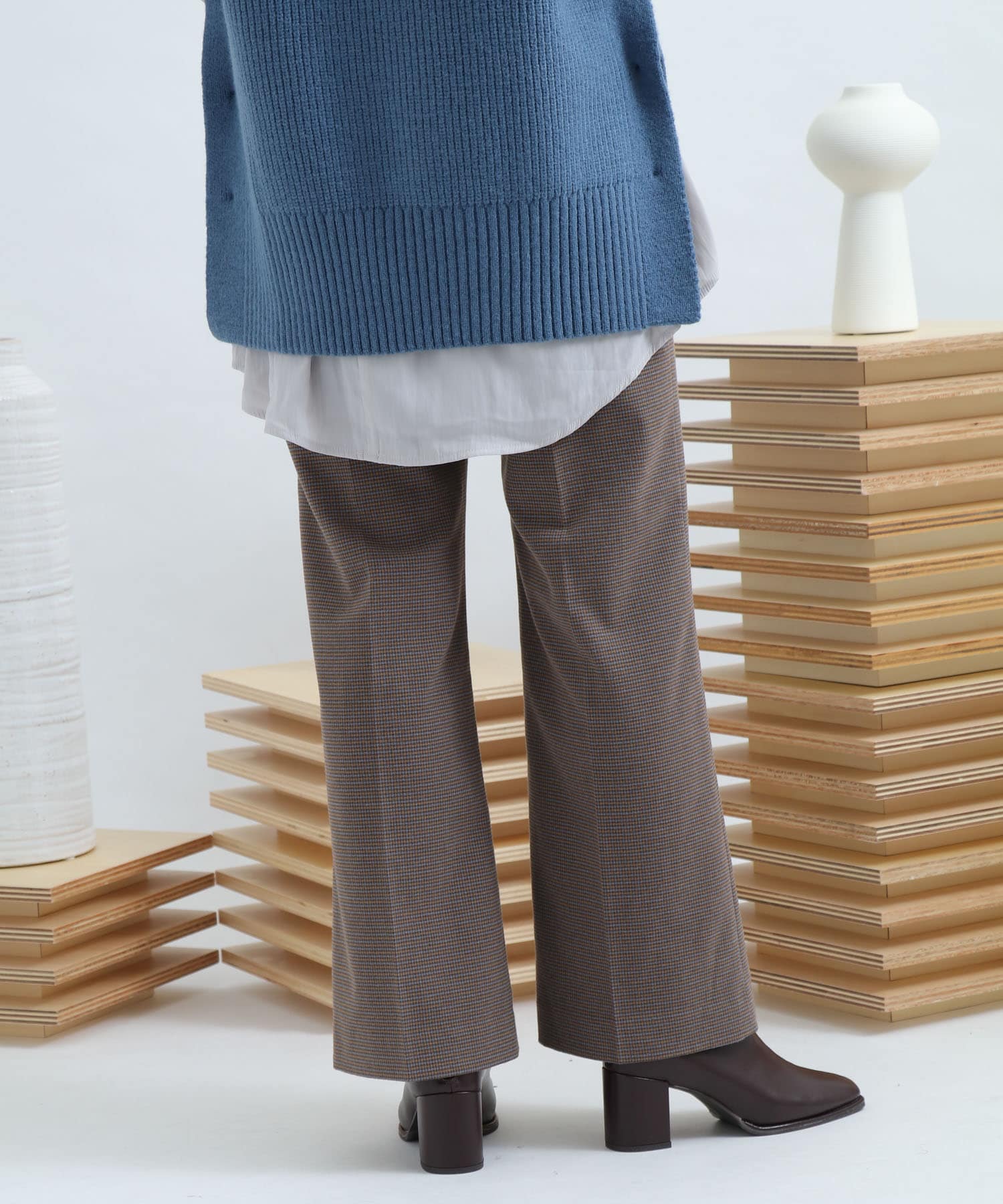 ウールワイドパンツ BROWN S