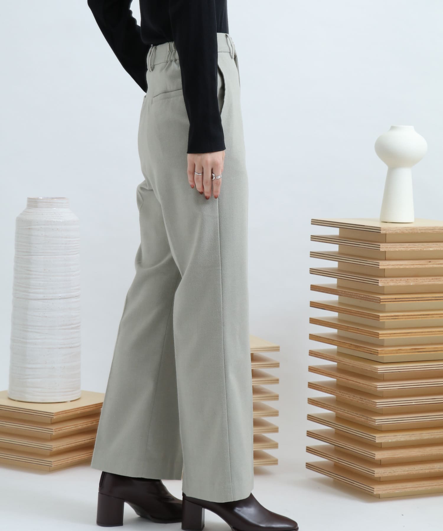 ウールワイドパンツ L.GREEN S