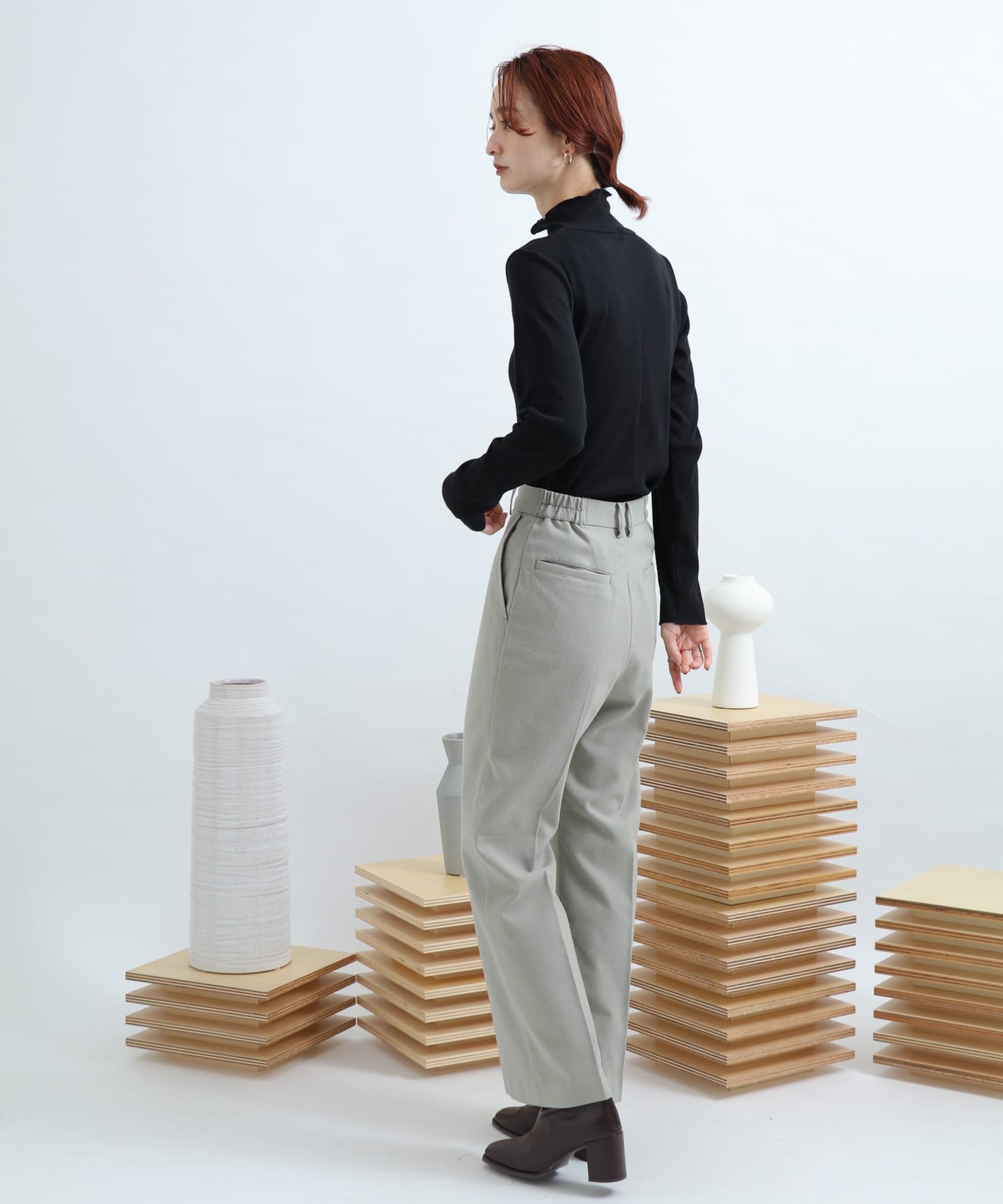 ウールワイドパンツ L.GREEN S