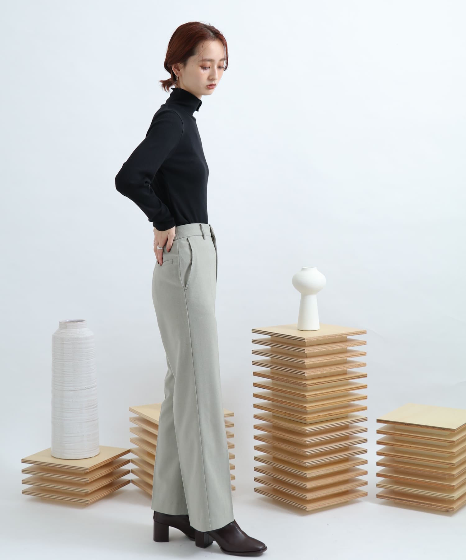 ウールワイドパンツ L.GREEN S