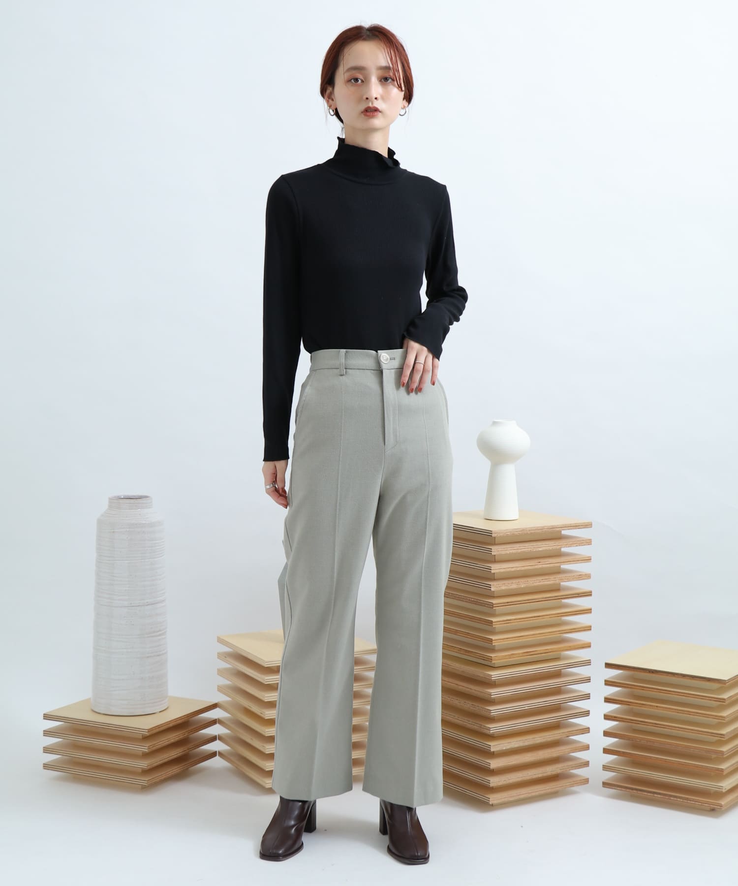 ウールワイドパンツ L.GREEN S