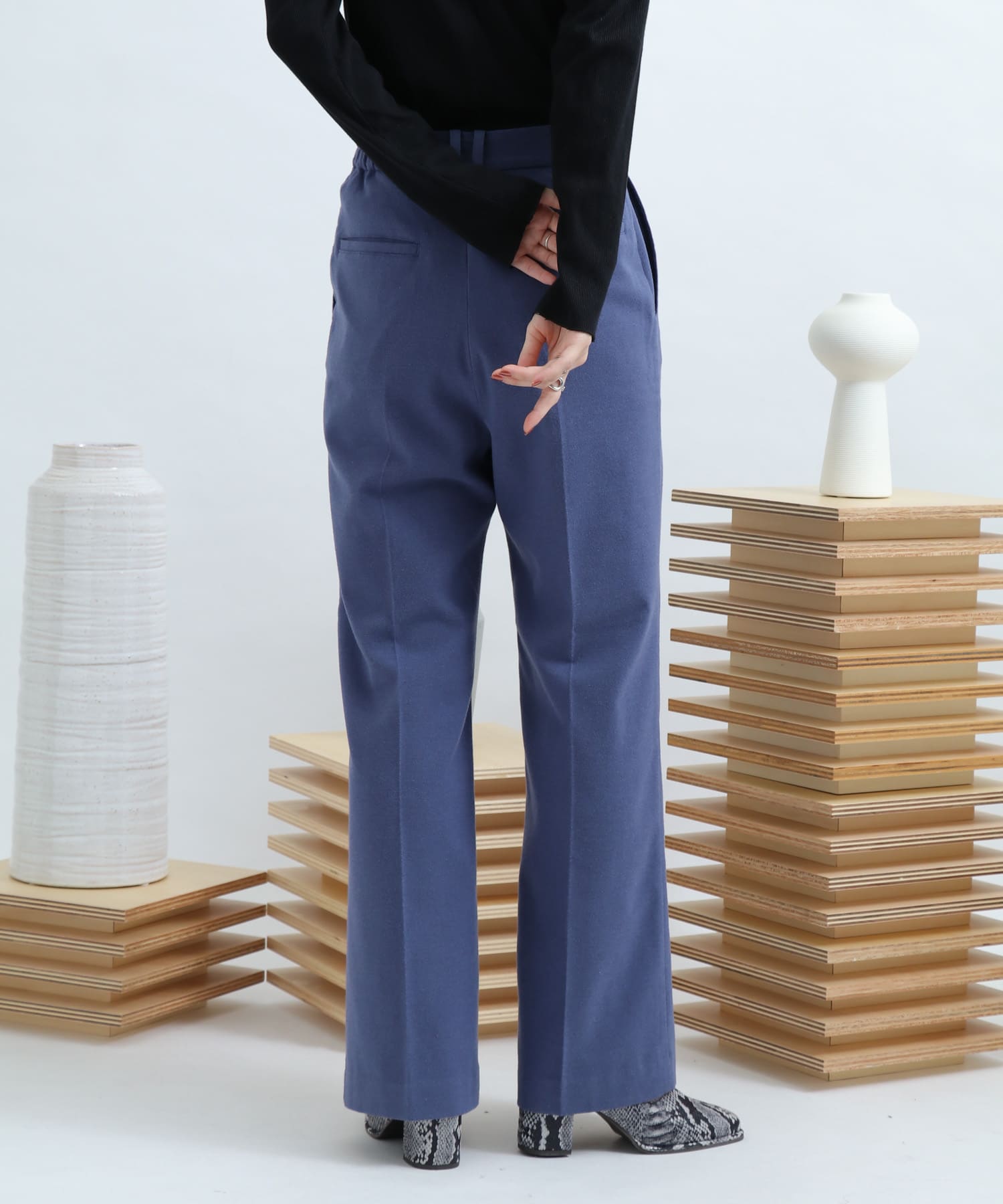 ウールワイドパンツ L.BLUE S