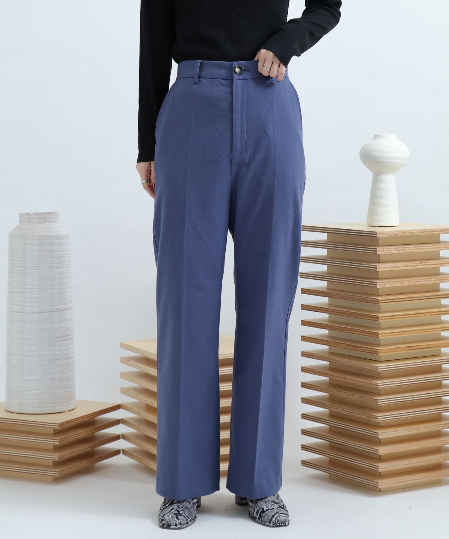 ウールワイドパンツ L.BLUE S